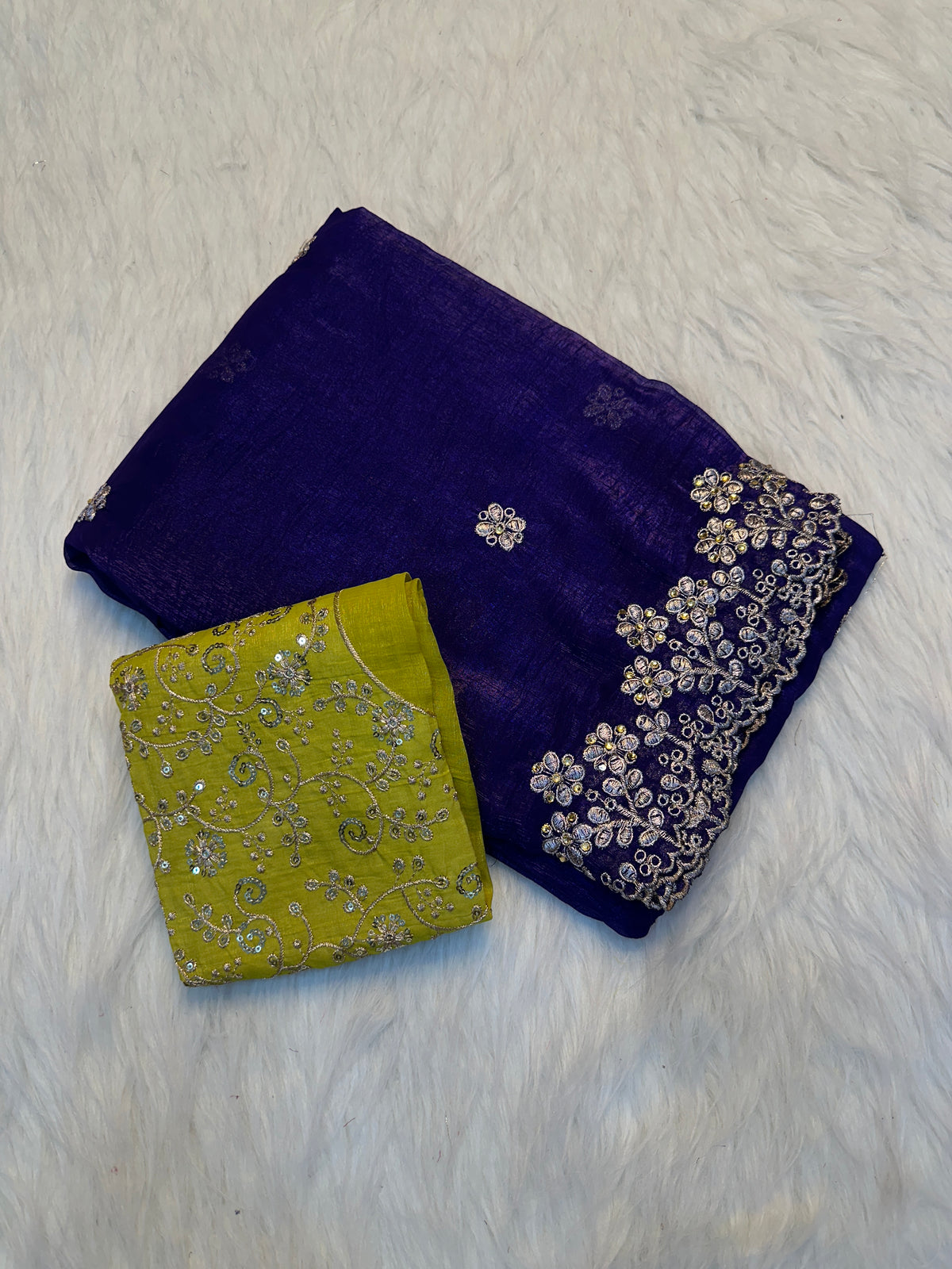 Impressive Party Wear Soft Crunchy Silk Embroidery n Cut Work Designer Saree With Contrast Blouse Piece