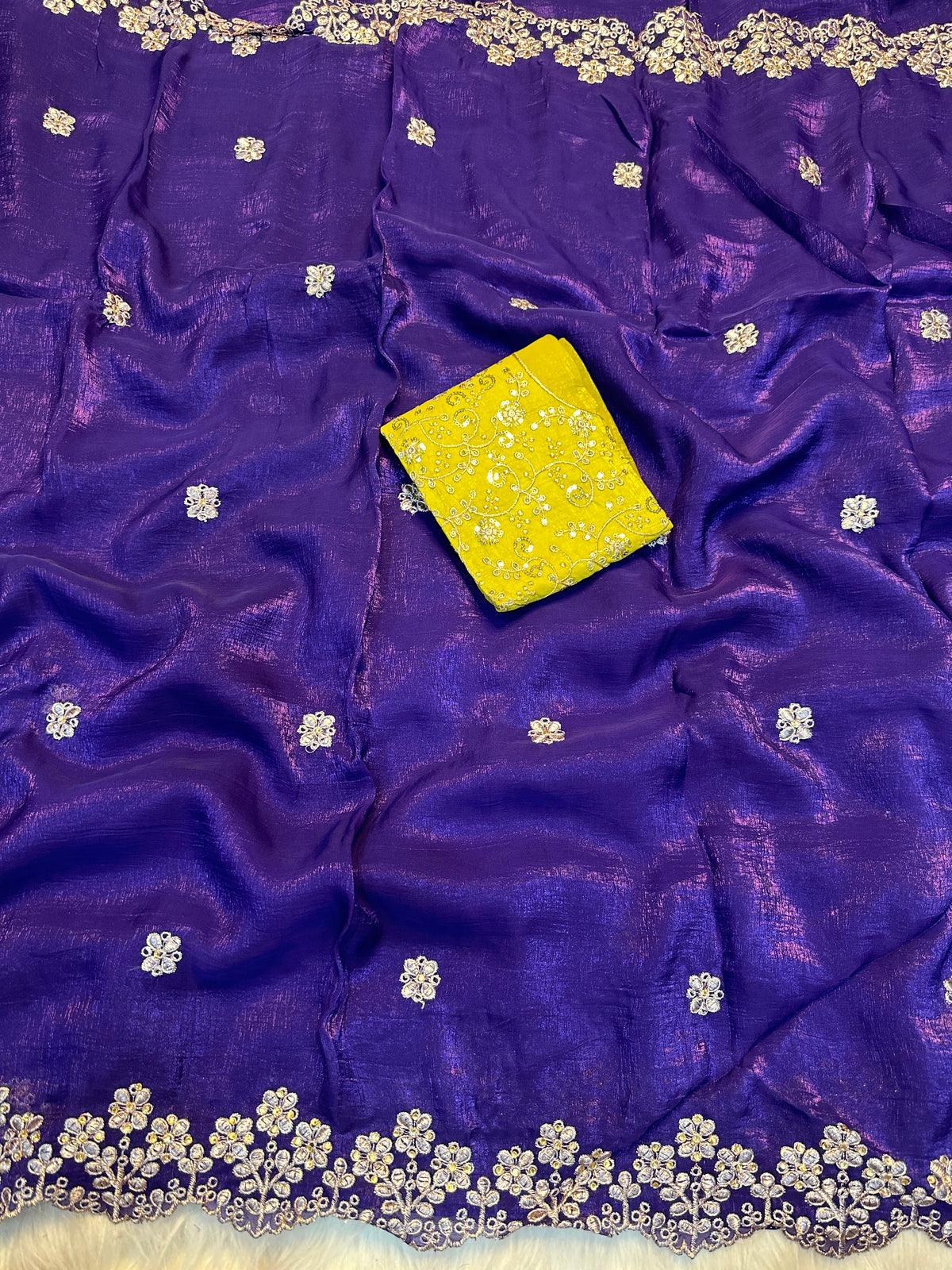 Impressive Party Wear Soft Crunchy Silk Embroidery n Cut Work Designer Saree With Contrast Blouse Piece