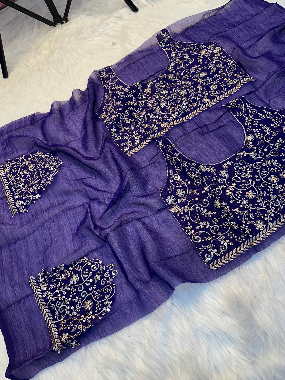 Impressive Party Wear Soft Crunchy Silk Embroidery n Cut Work Designer Saree With Contrast Blouse Piece