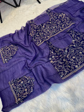 Load image into Gallery viewer, Impressive Party Wear Soft Crunchy Silk Embroidery n Cut Work Designer Saree With Contrast Blouse Piece
