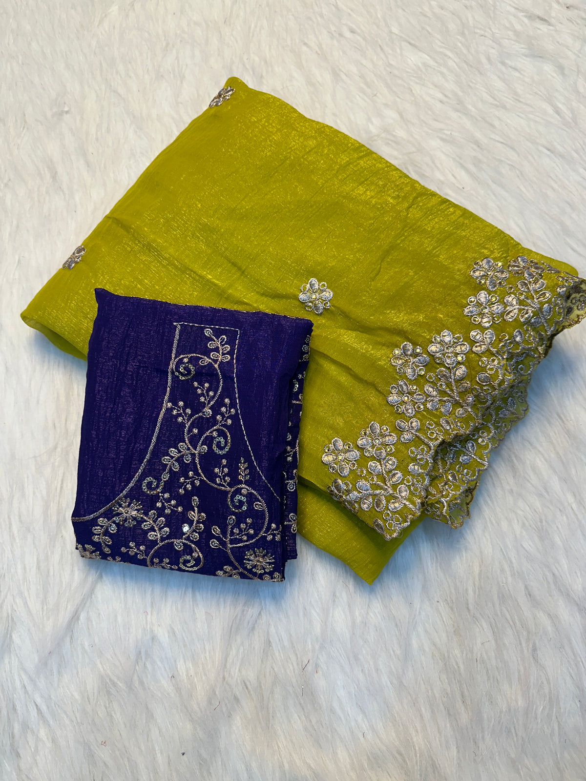 Impressive Party Wear Soft Crunchy Silk Embroidery n Cut Work Designer Saree With Contrast Blouse Piece
