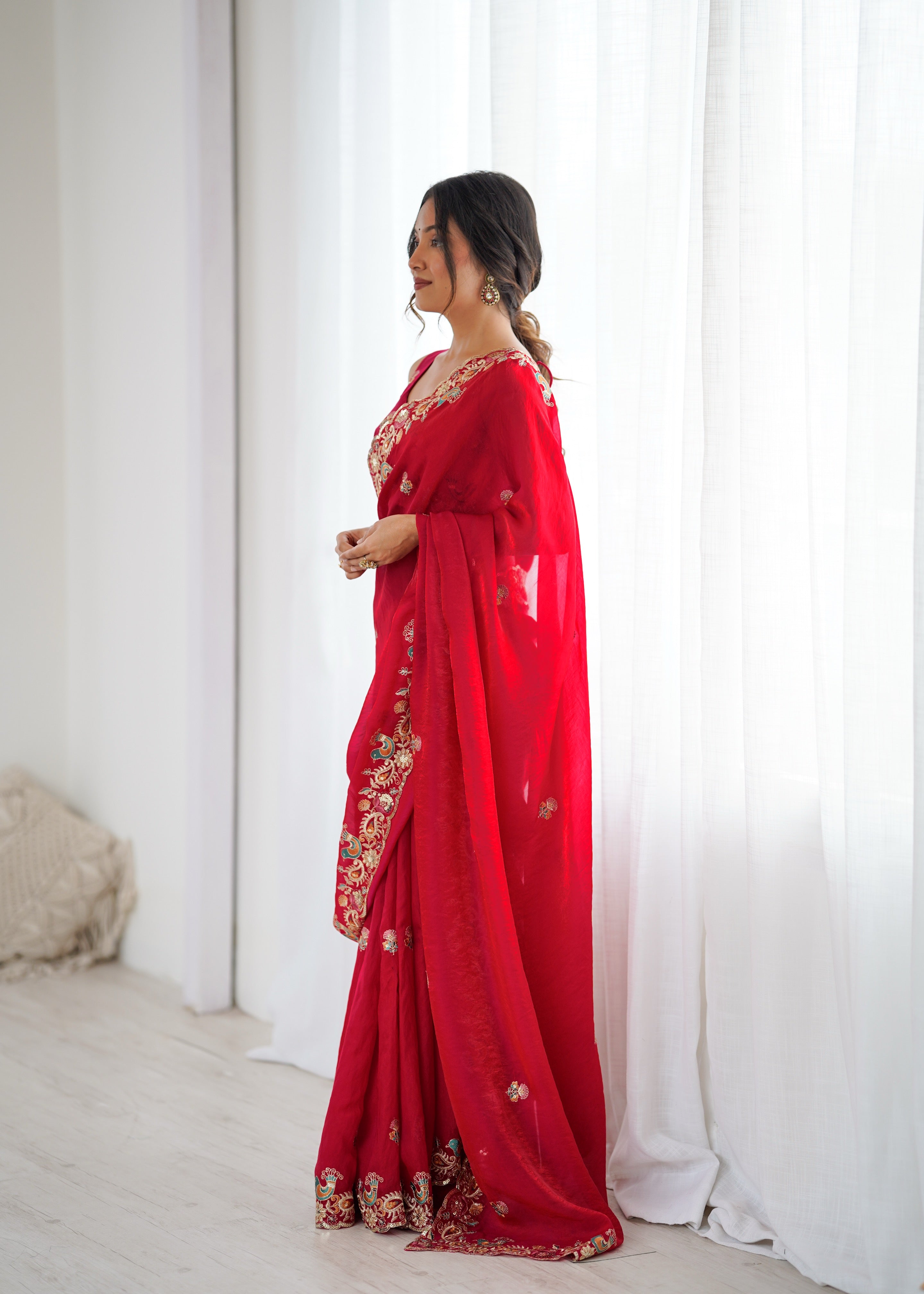 Demanding Function Wear Silk Thread With Sequence Work Fancy Designer Saree With Unstitched Blouse
