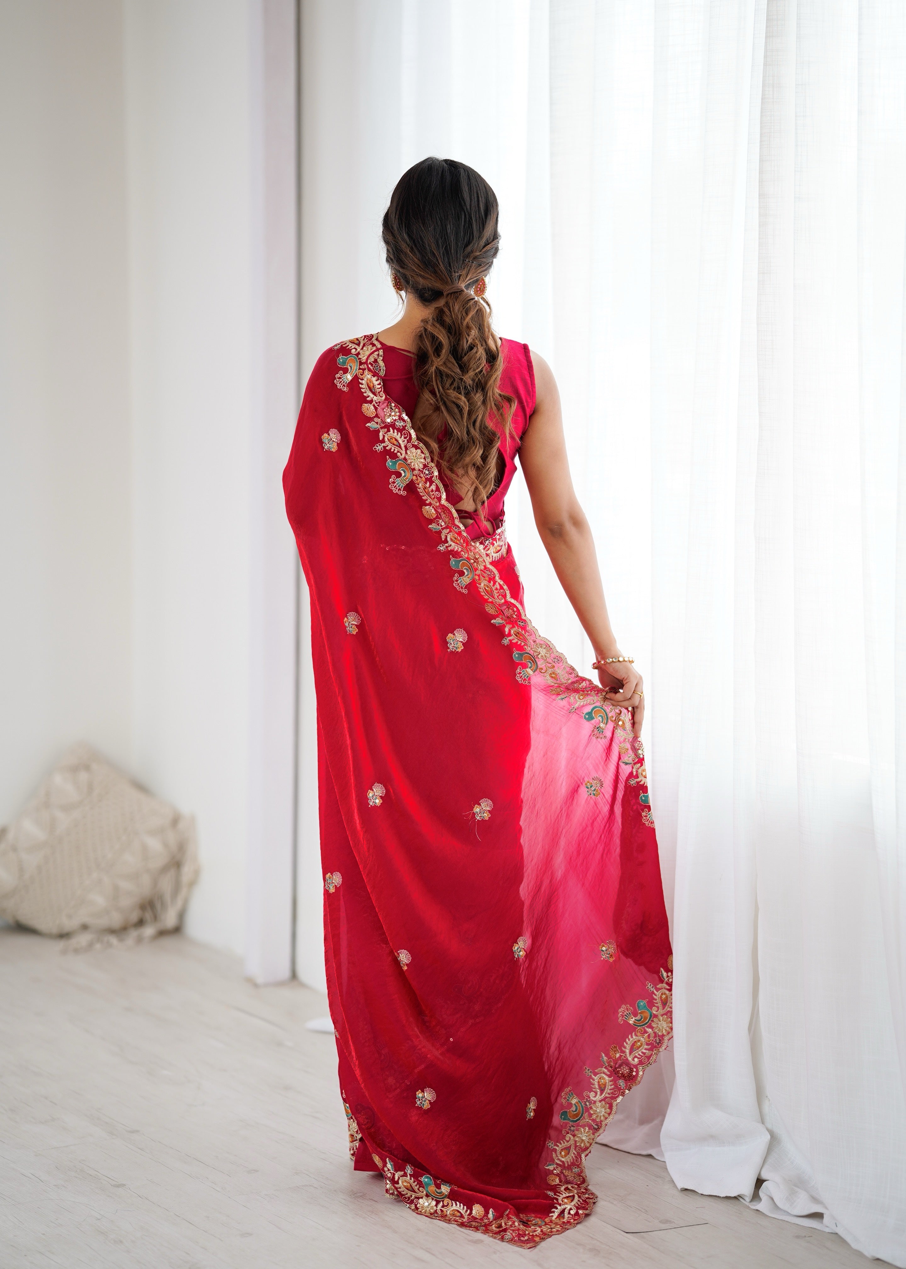 Demanding Function Wear Silk Thread With Sequence Work Fancy Designer Saree With Unstitched Blouse