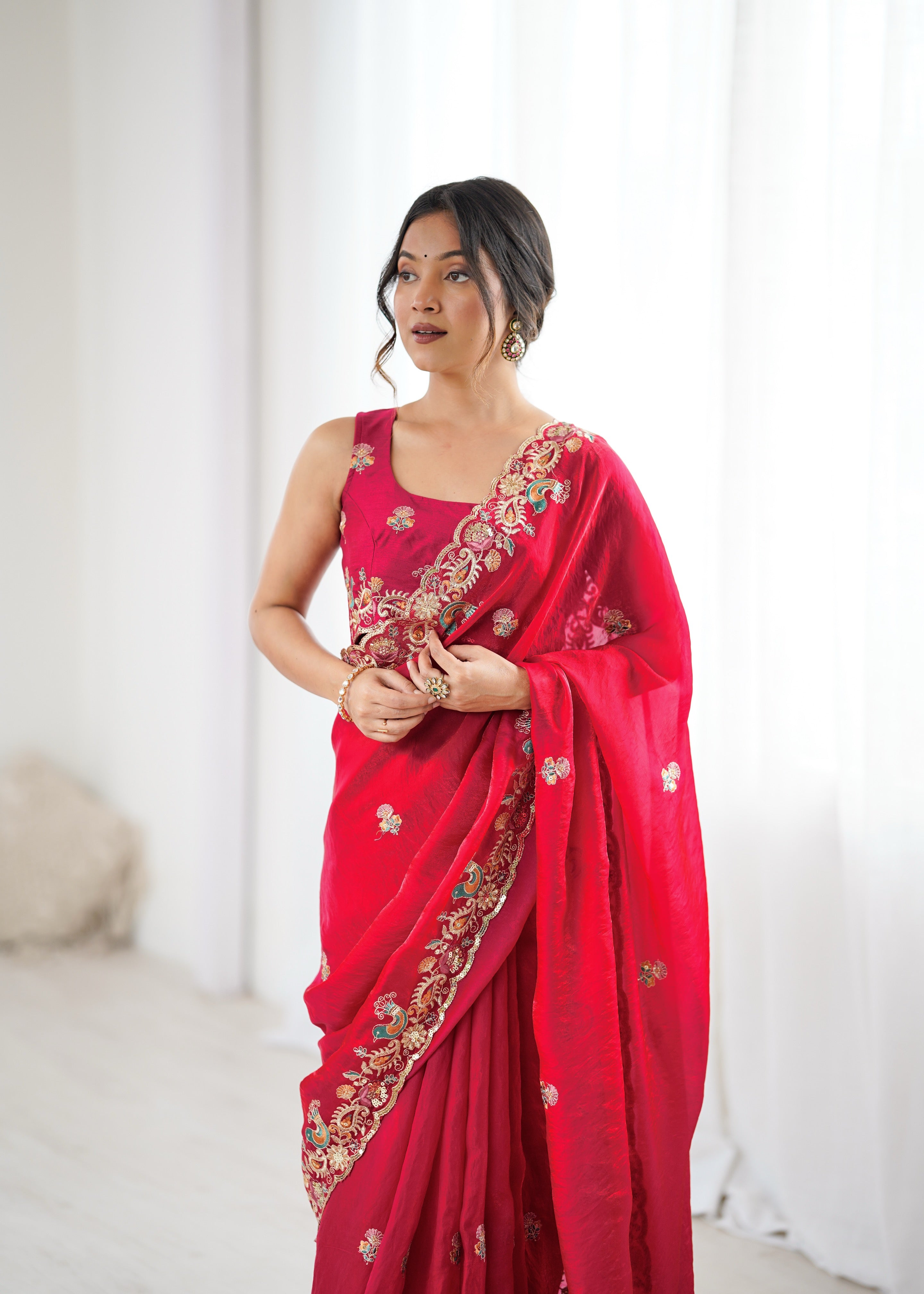 Demanding Function Wear Silk Thread With Sequence Work Fancy Designer Saree With Unstitched Blouse