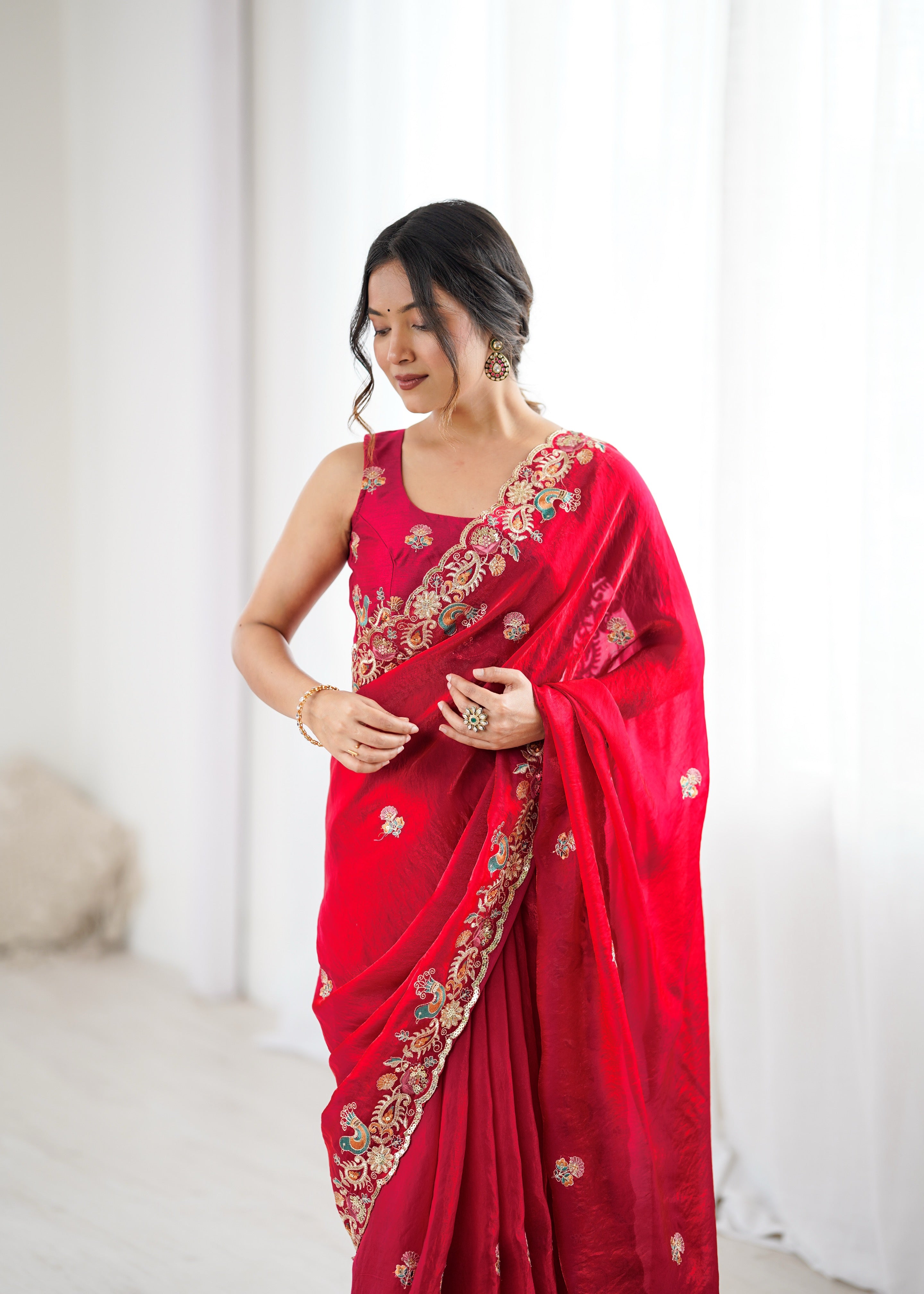 Demanding Function Wear Silk Thread With Sequence Work Fancy Designer Saree With Unstitched Blouse