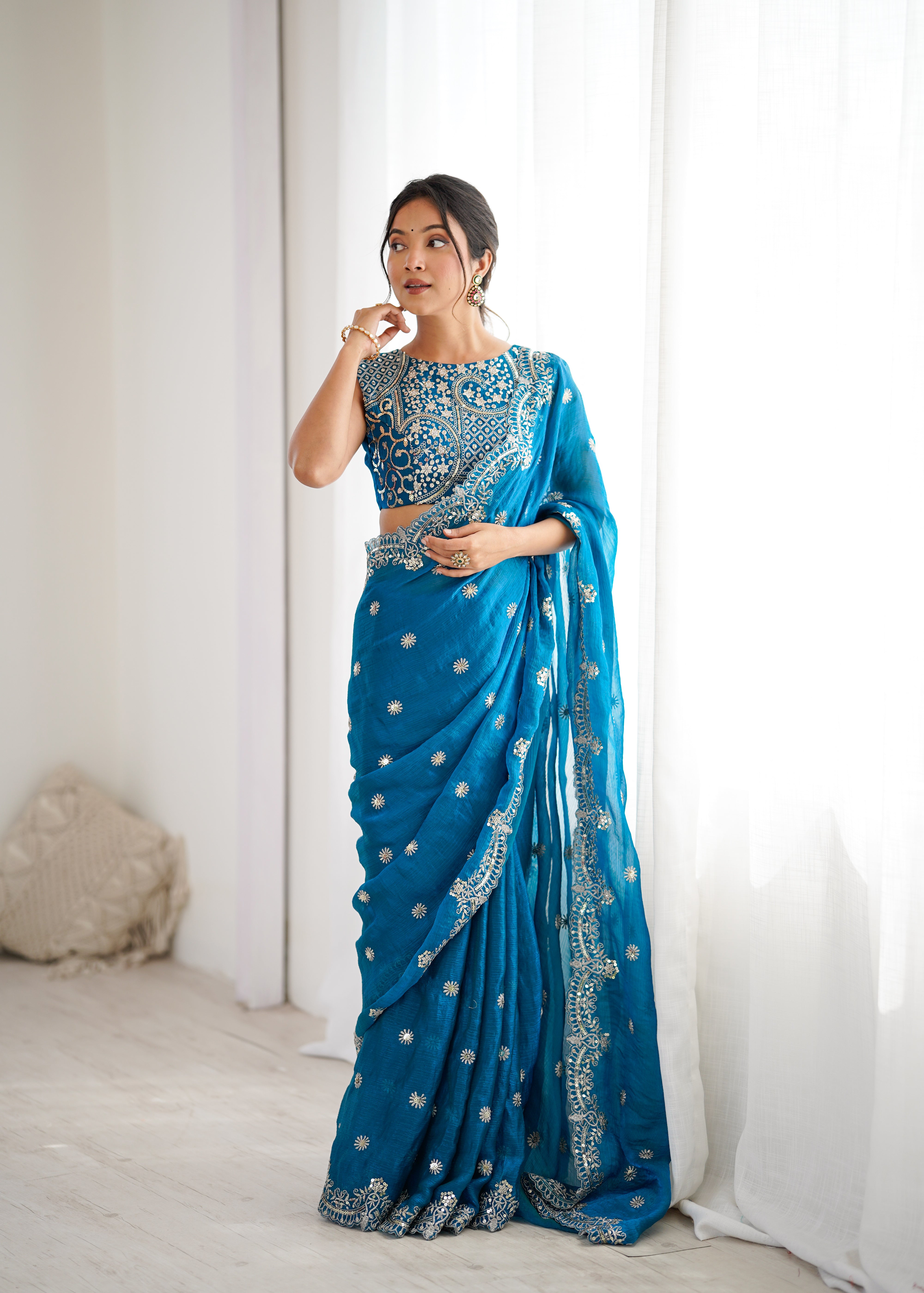 Marvellous Party Wear Silk Thread With Sequence Work Fancy Designer Saree With Unstitched Blouse