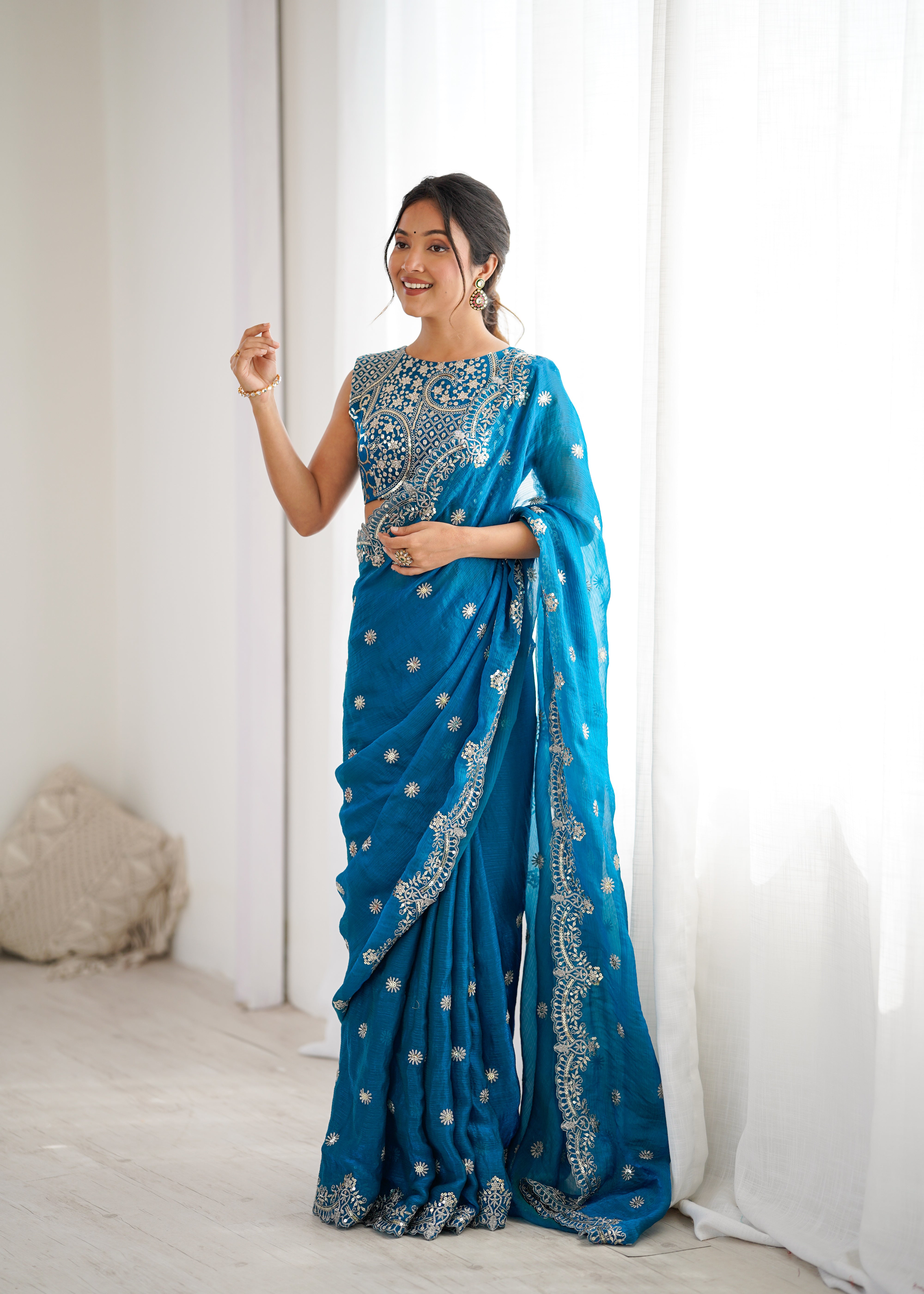 Marvellous Party Wear Silk Thread With Sequence Work Fancy Designer Saree With Unstitched Blouse