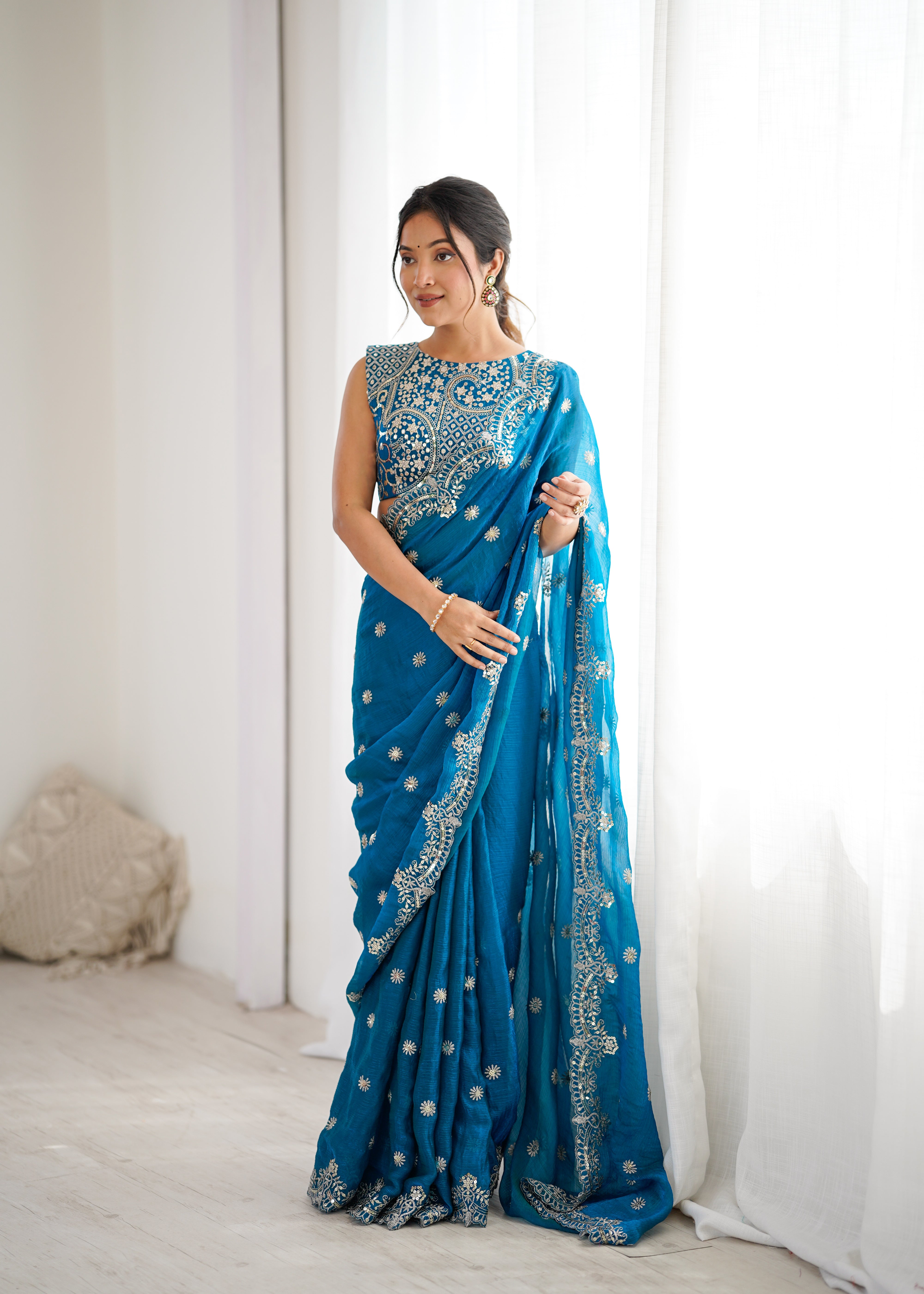 Marvellous Party Wear Silk Thread With Sequence Work Fancy Designer Saree With Unstitched Blouse
