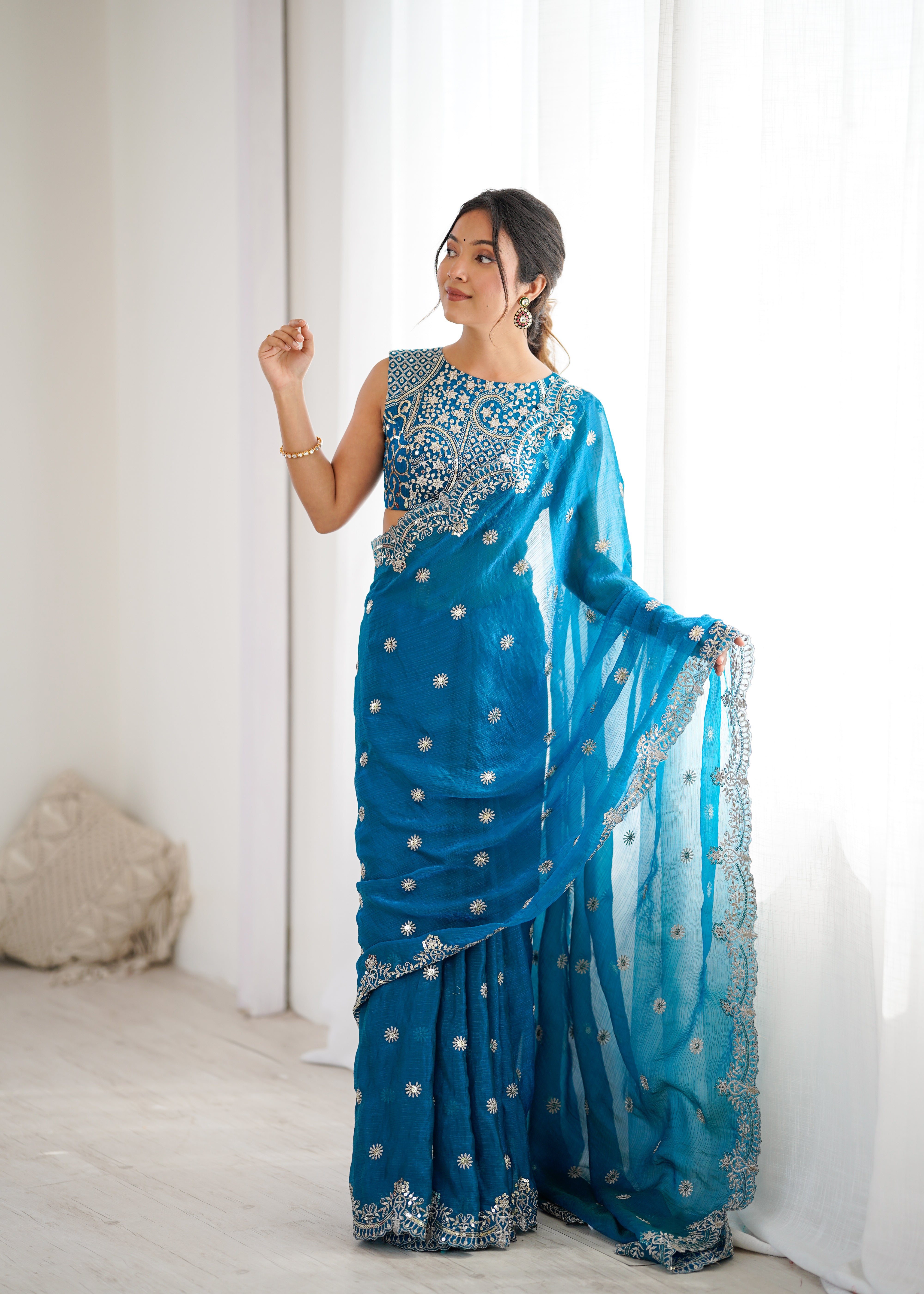 Marvellous Party Wear Silk Thread With Sequence Work Fancy Designer Saree With Unstitched Blouse