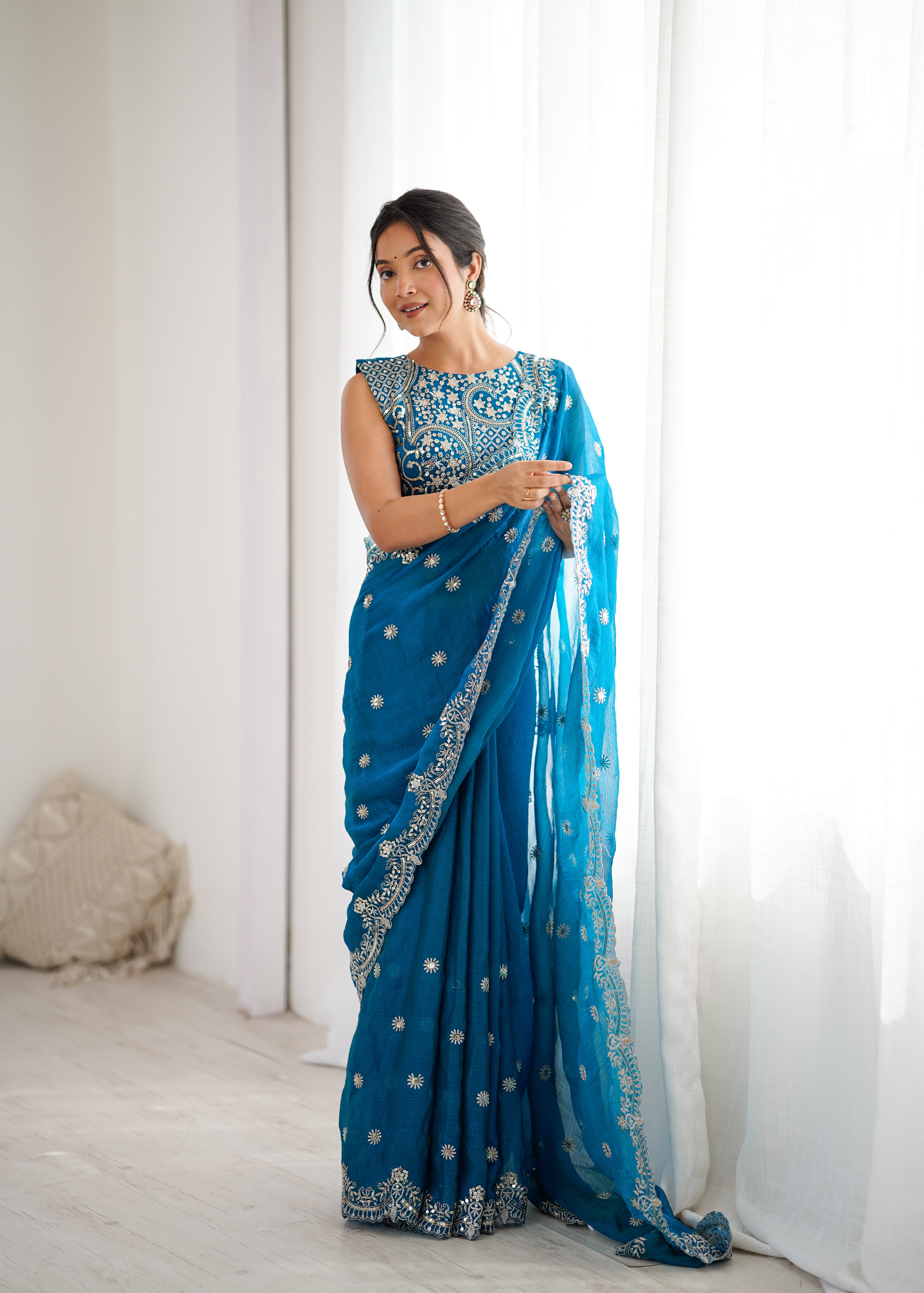 Marvellous Party Wear Silk Thread With Sequence Work Fancy Designer Saree With Unstitched Blouse