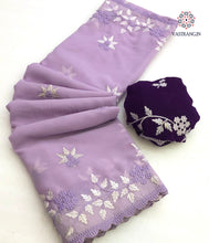 Load image into Gallery viewer, New Function Wear Lavender Color Georgette Embroidered With Scalloped Cut Work Fancy Designer Saree
