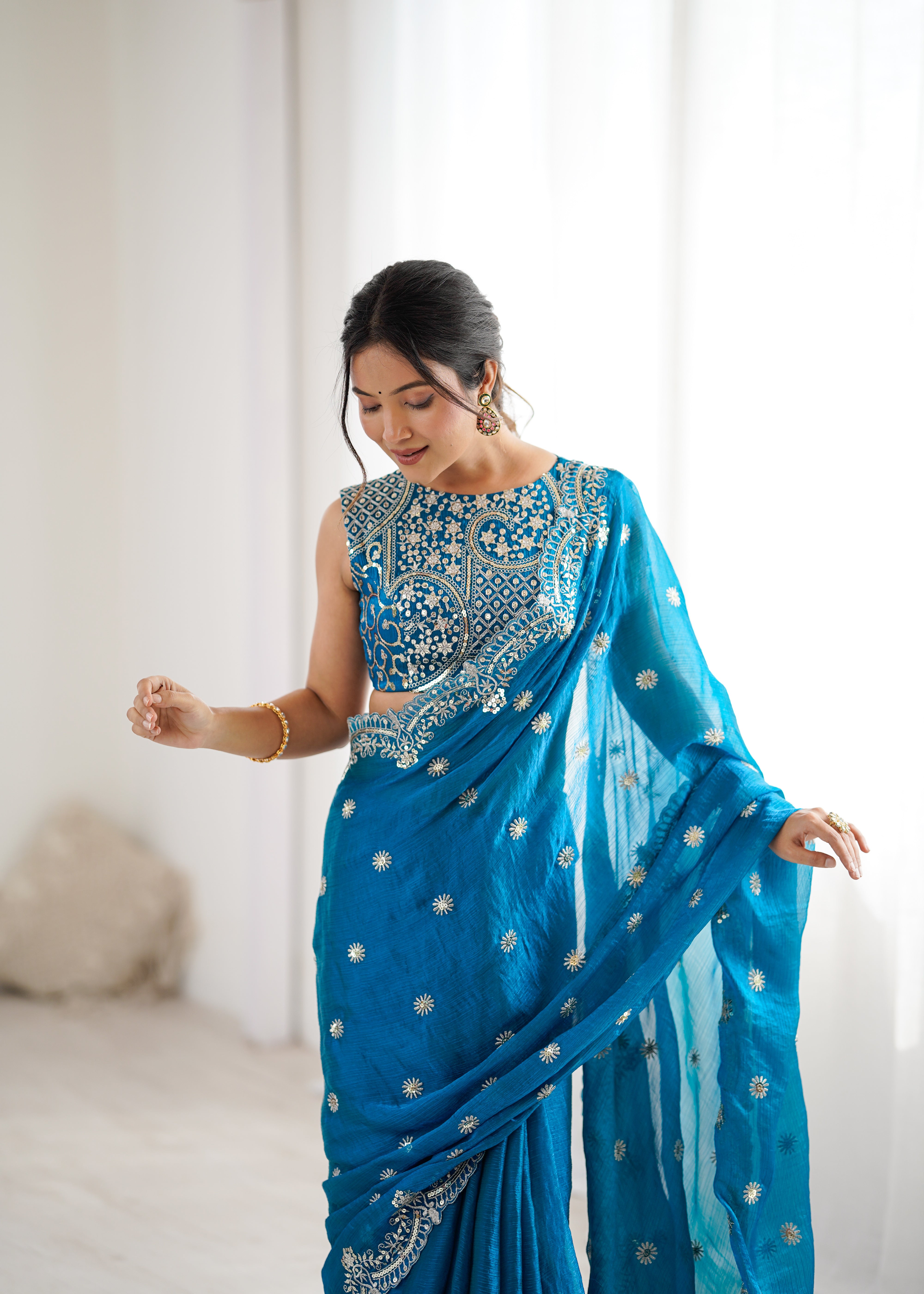 Marvellous Party Wear Silk Thread With Sequence Work Fancy Designer Saree With Unstitched Blouse