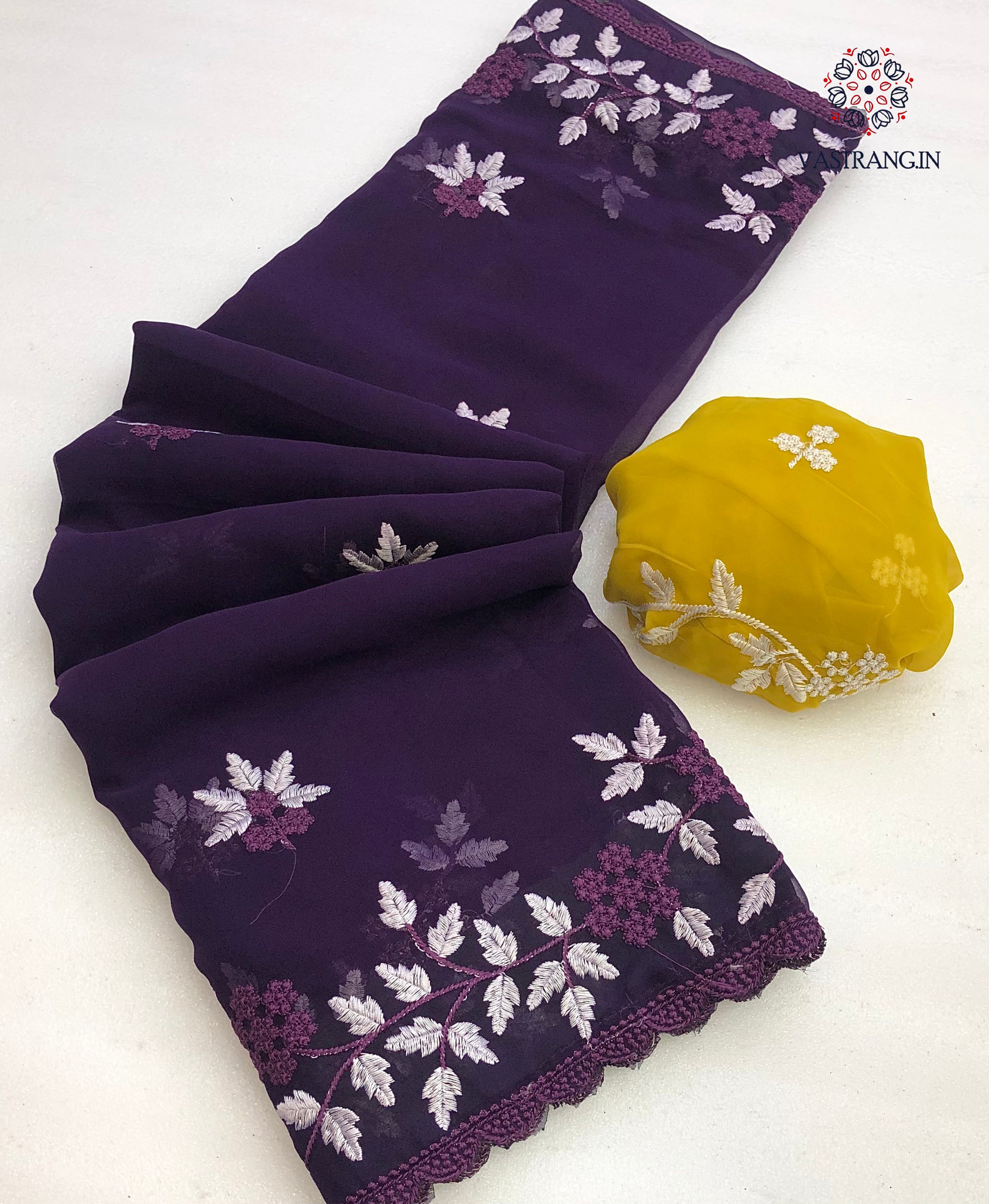 New Function Wear Georgette Embroidered With Scalloped Cut Work Fancy Designer Saree