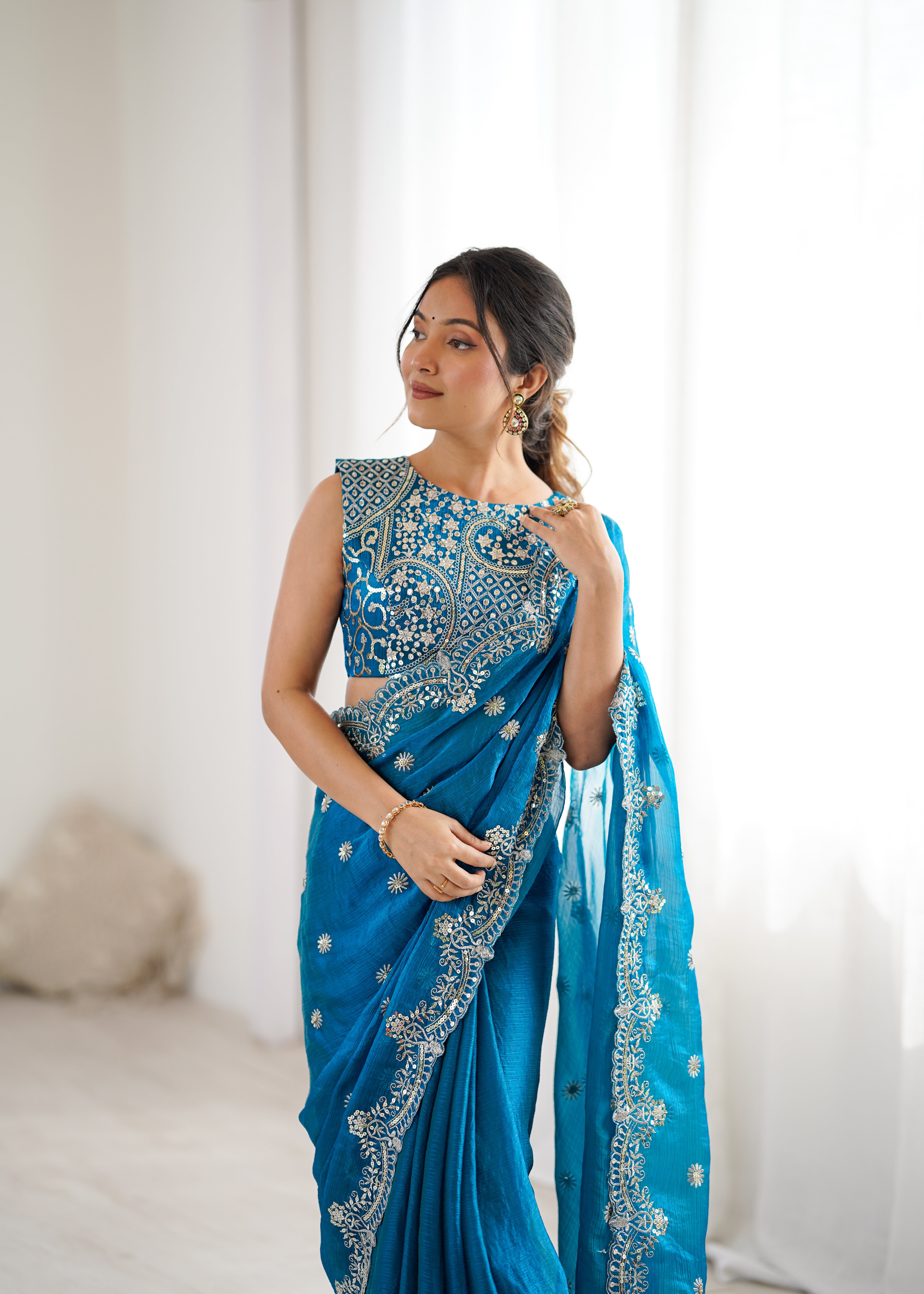 Marvellous Party Wear Silk Thread With Sequence Work Fancy Designer Saree With Unstitched Blouse