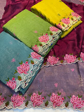 Load image into Gallery viewer, Marvellous Function Wear Soft Crunchy Silk Embroidery Thread n Cut Work Fancy Saree With Blissful Blouse Piece
