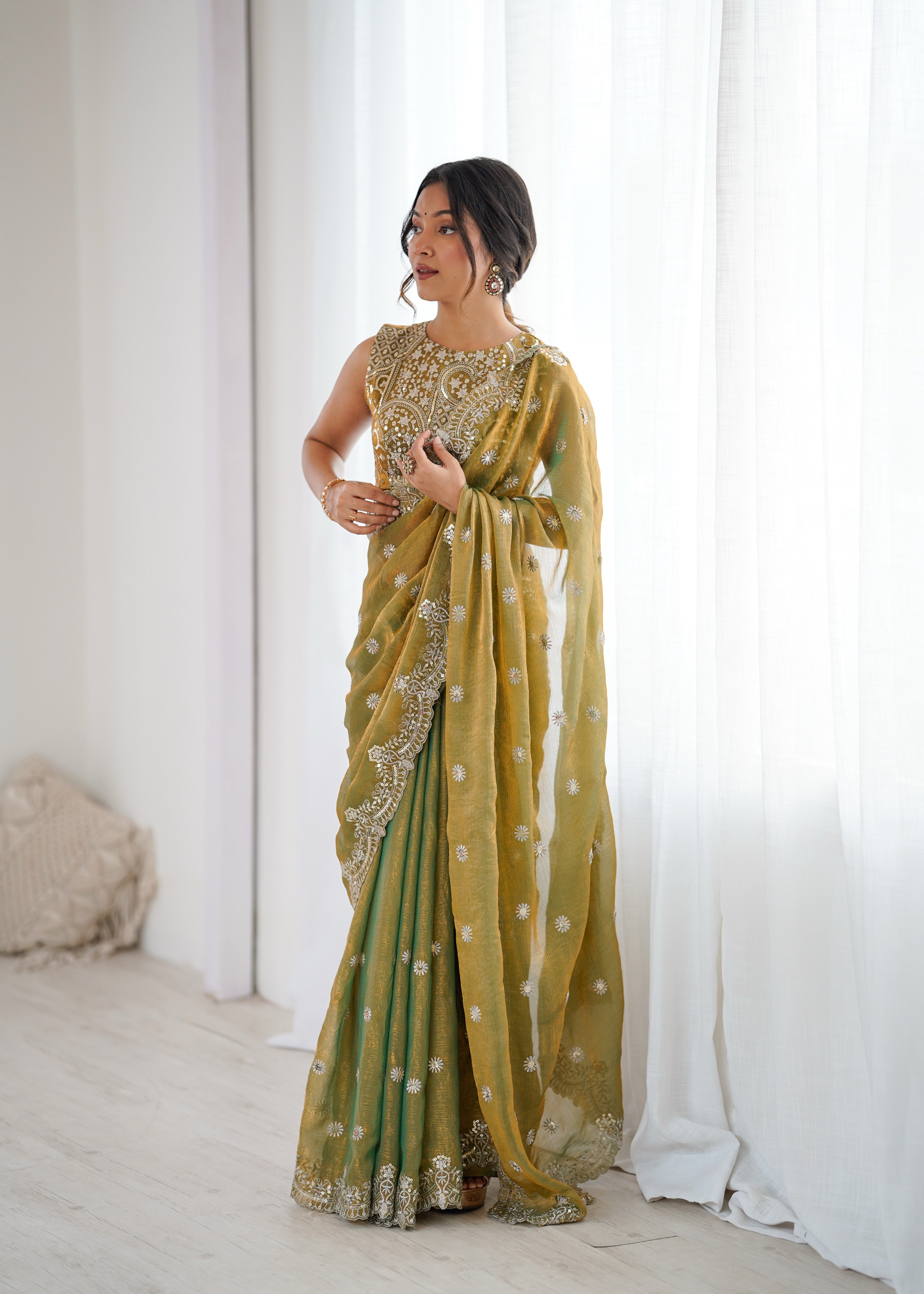 Marvellous Party Wear Silk Thread With Sequence Work Fancy Designer Saree With Unstitched Blouse