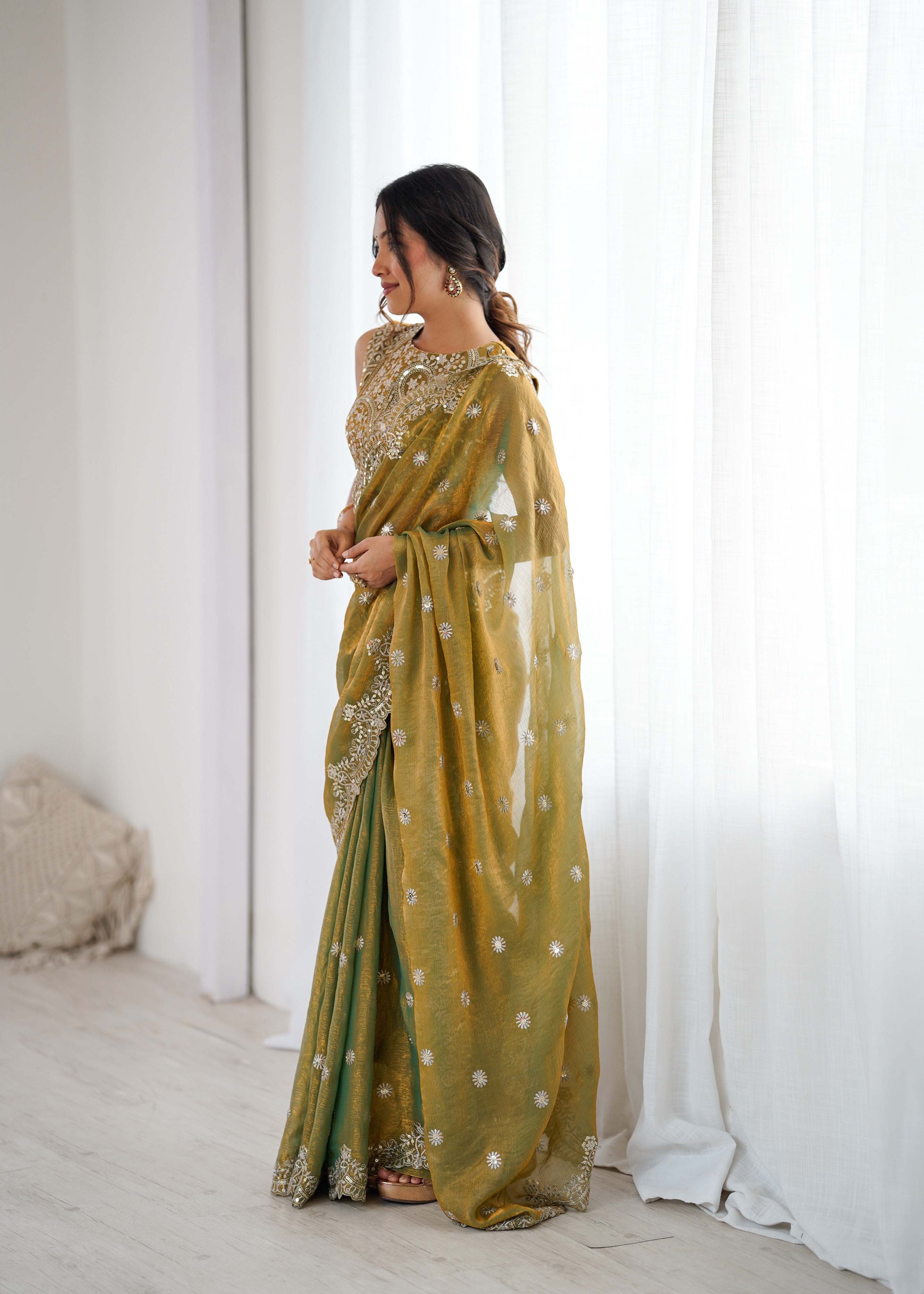 Marvellous Party Wear Silk Thread With Sequence Work Fancy Designer Saree With Unstitched Blouse