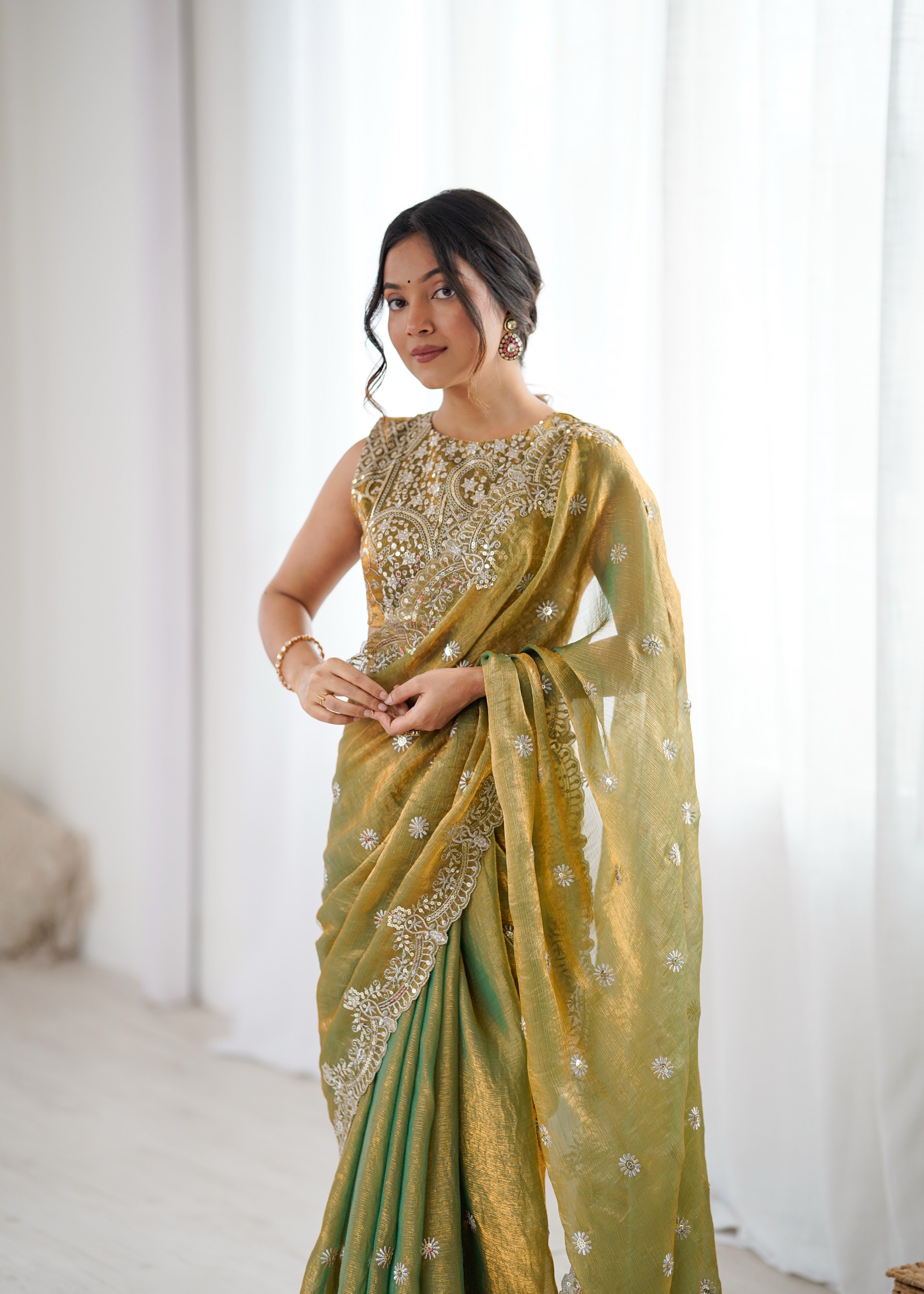 Marvellous Party Wear Silk Thread With Sequence Work Fancy Designer Saree With Unstitched Blouse