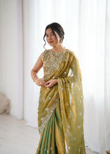 Load image into Gallery viewer, Marvellous Party Wear Silk Thread With Sequence Work Fancy Designer Saree With Unstitched Blouse
