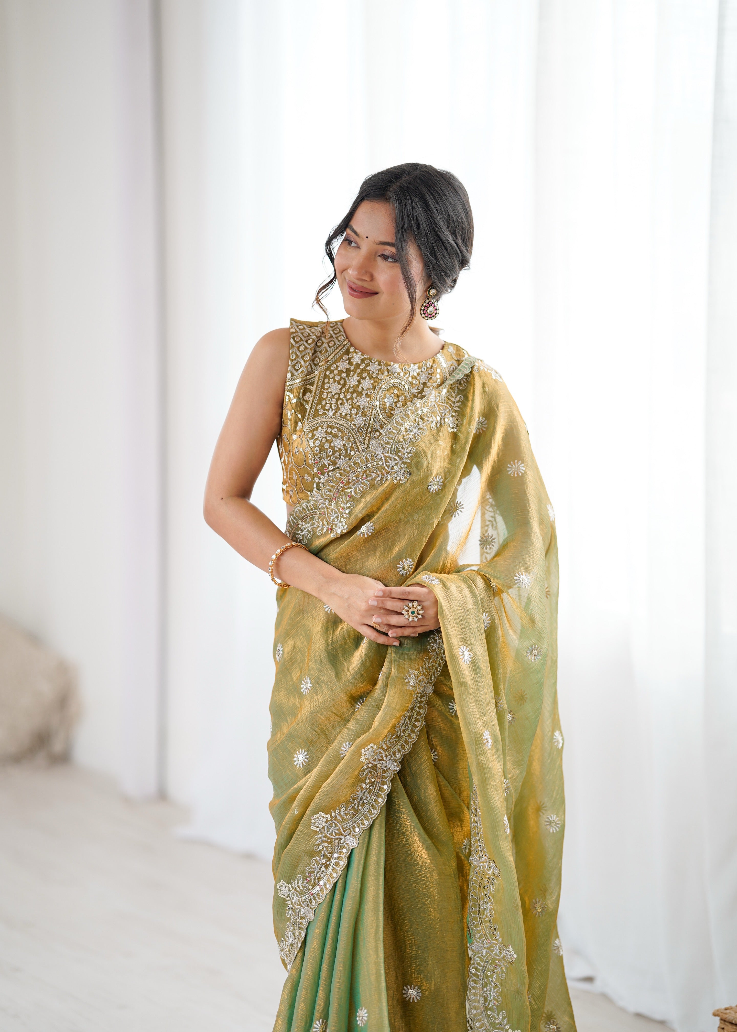 Marvellous Party Wear Silk Thread With Sequence Work Fancy Designer Saree With Unstitched Blouse