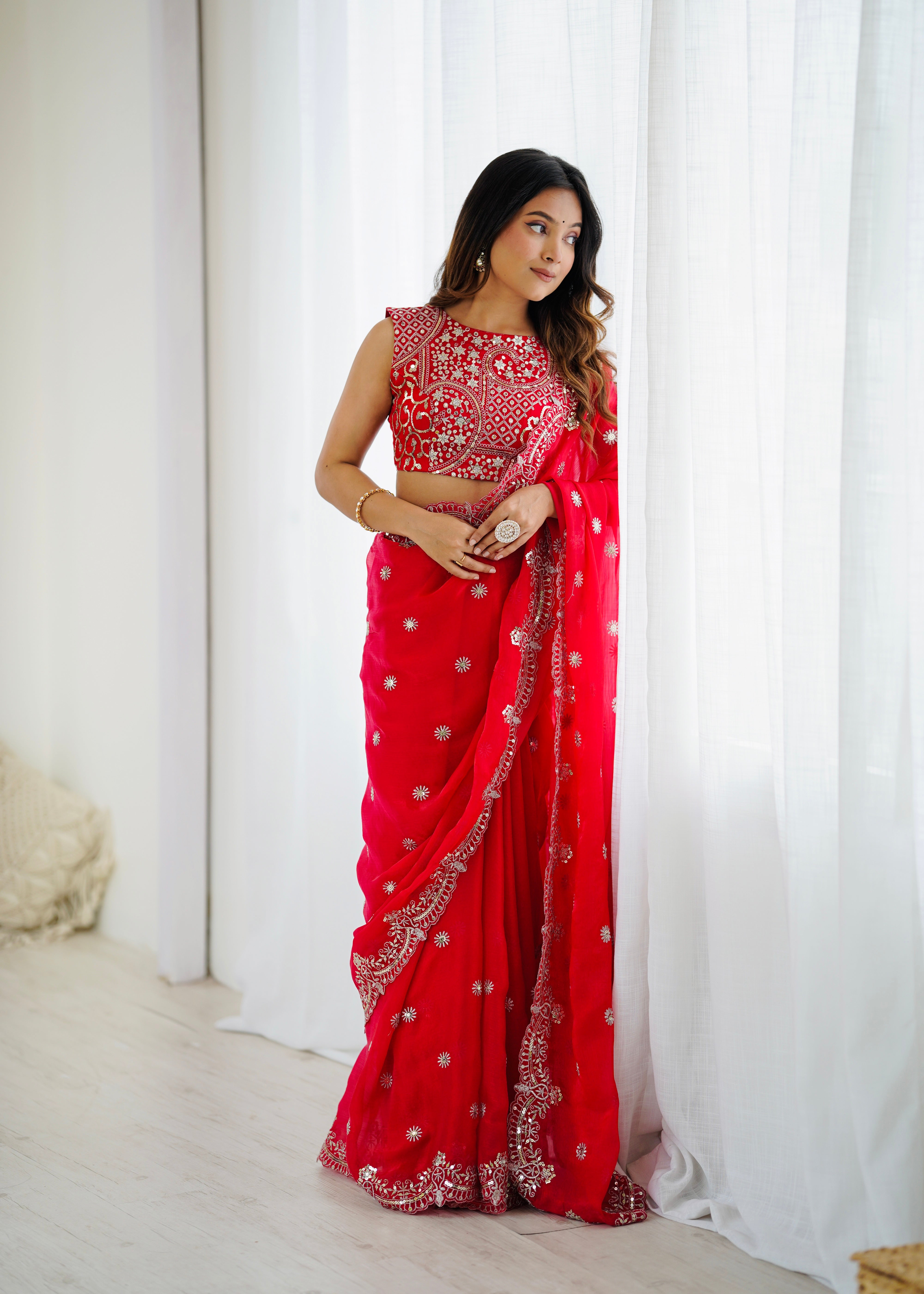 Marvellous Party Wear Silk Thread With Sequence Work Fancy Designer Saree With Unstitched Blouse