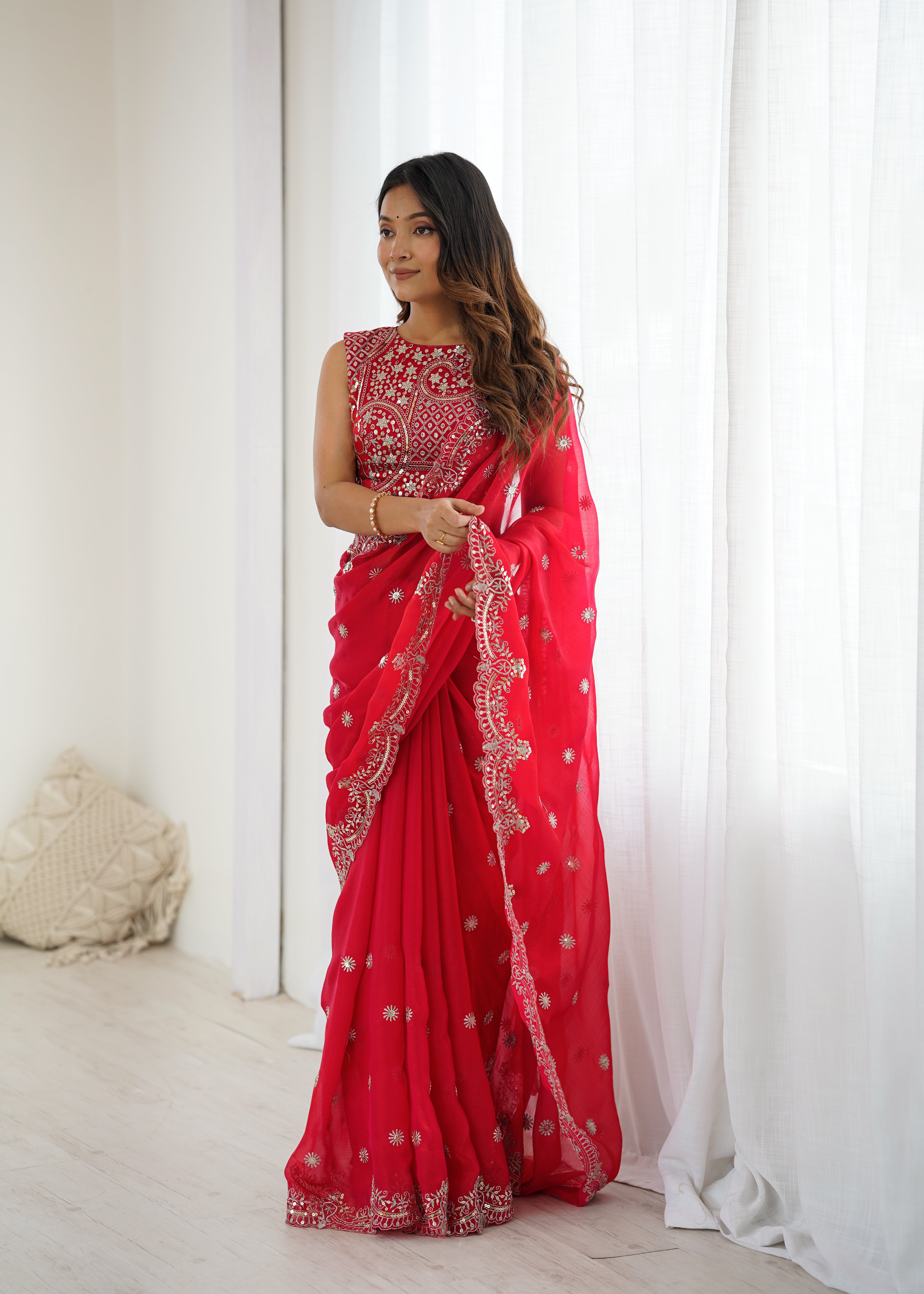 Marvellous Party Wear Silk Thread With Sequence Work Fancy Designer Saree With Unstitched Blouse