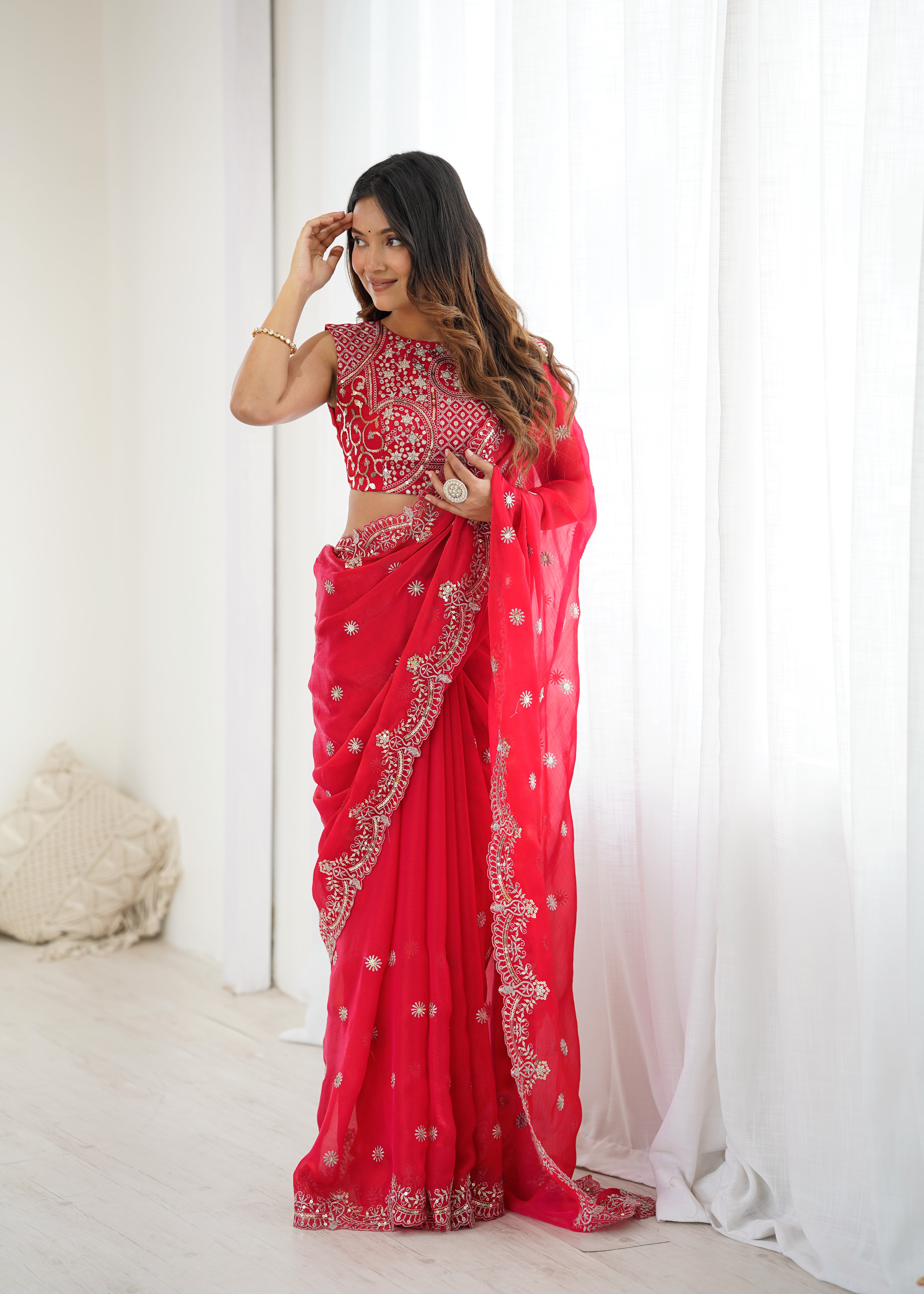 Marvellous Party Wear Silk Thread With Sequence Work Fancy Designer Saree With Unstitched Blouse