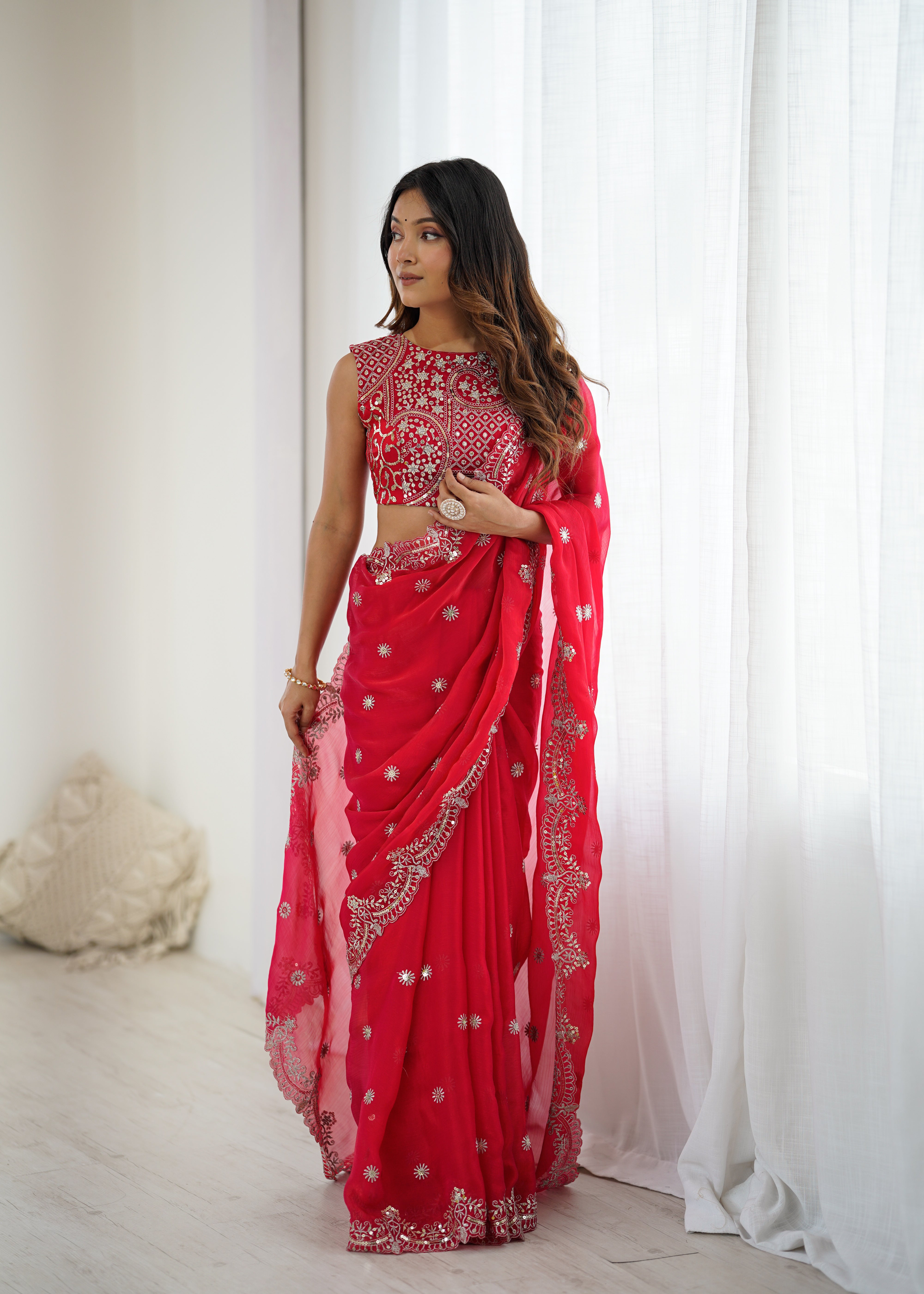 Marvellous Party Wear Silk Thread With Sequence Work Fancy Designer Saree With Unstitched Blouse