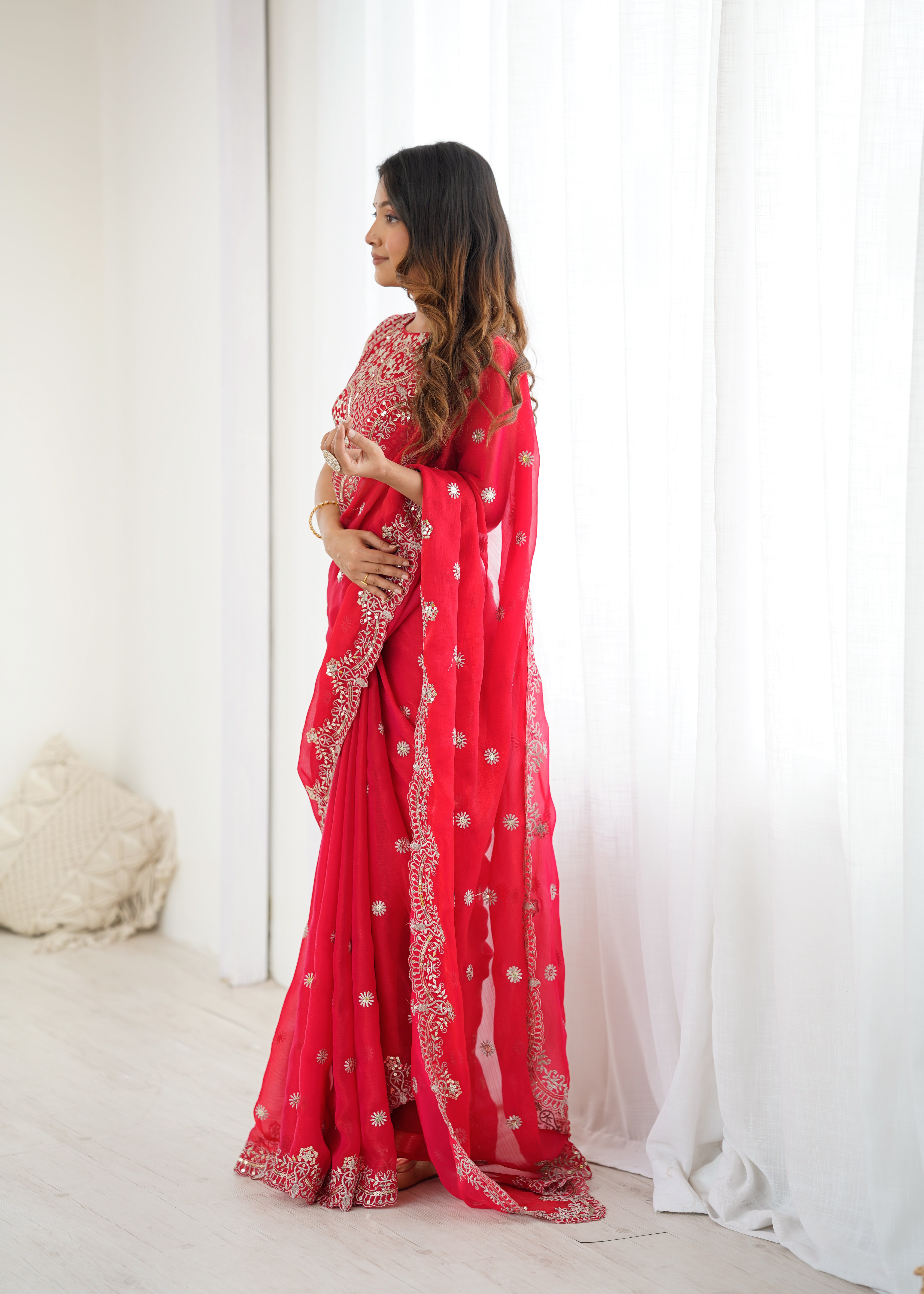 Marvellous Party Wear Silk Thread With Sequence Work Fancy Designer Saree With Unstitched Blouse