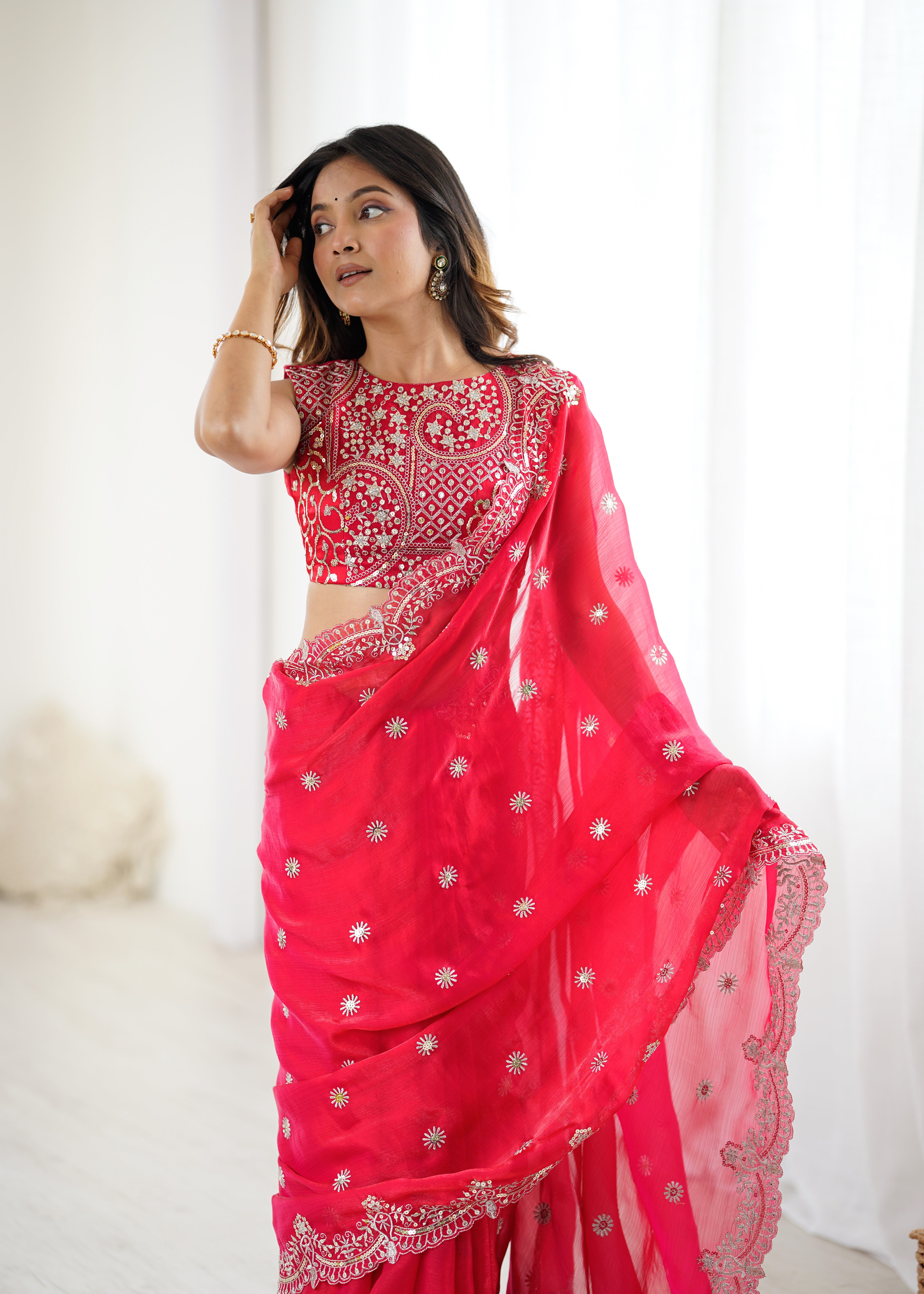 Marvellous Party Wear Silk Thread With Sequence Work Fancy Designer Saree With Unstitched Blouse