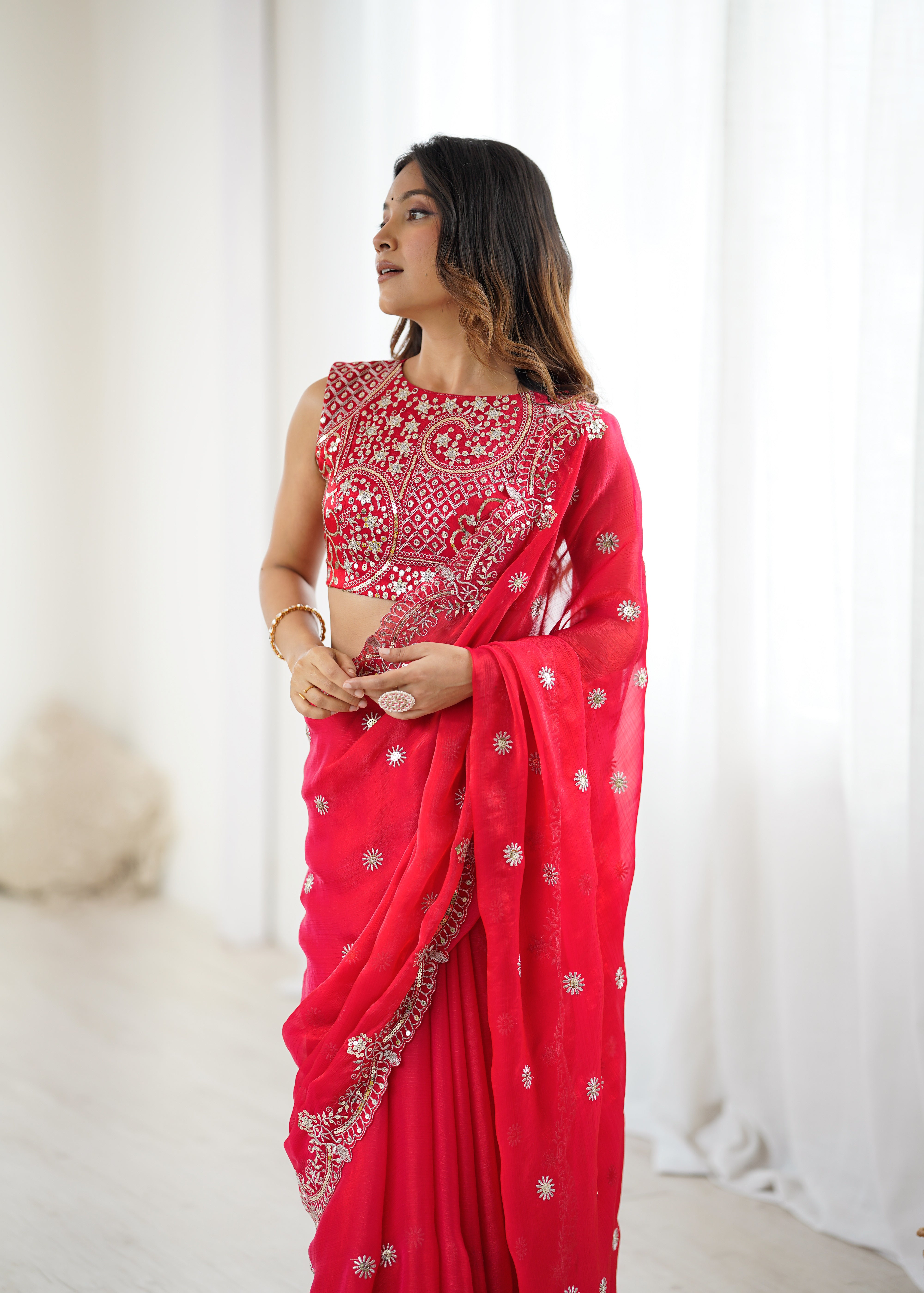 Marvellous Party Wear Silk Thread With Sequence Work Fancy Designer Saree With Unstitched Blouse
