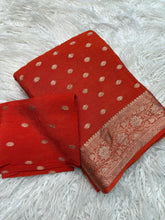 Load image into Gallery viewer, Charismatic Party Wear Pure Viscose Chinoon Zari Jacquard Weaving Work Fancy Designer Saree With Glowing Blouse Piece
