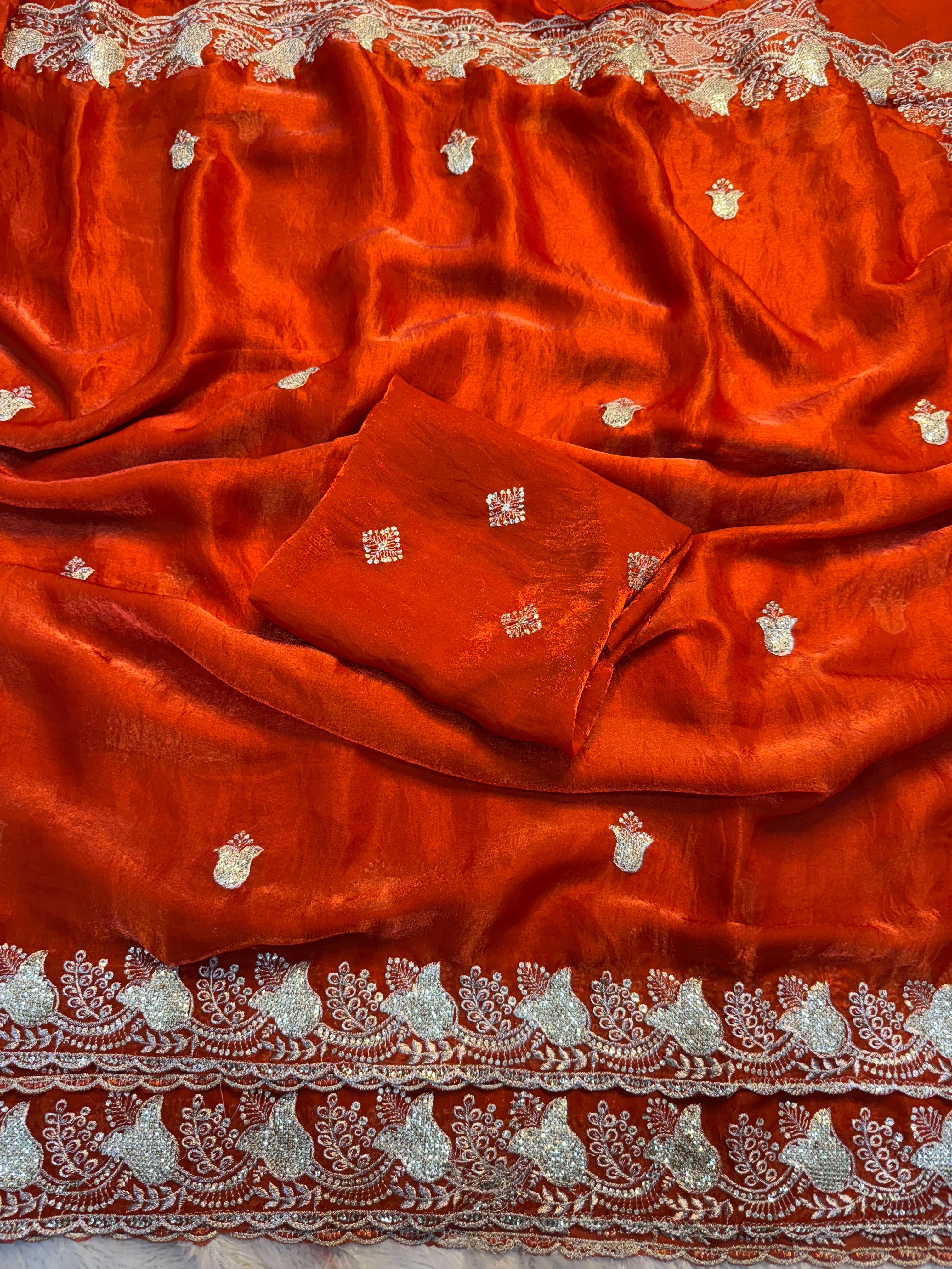 Delightful Festive Wear Silk Multi Thread n Sequence Embroidery Work Fancy Designer Saree With Blouse Piece