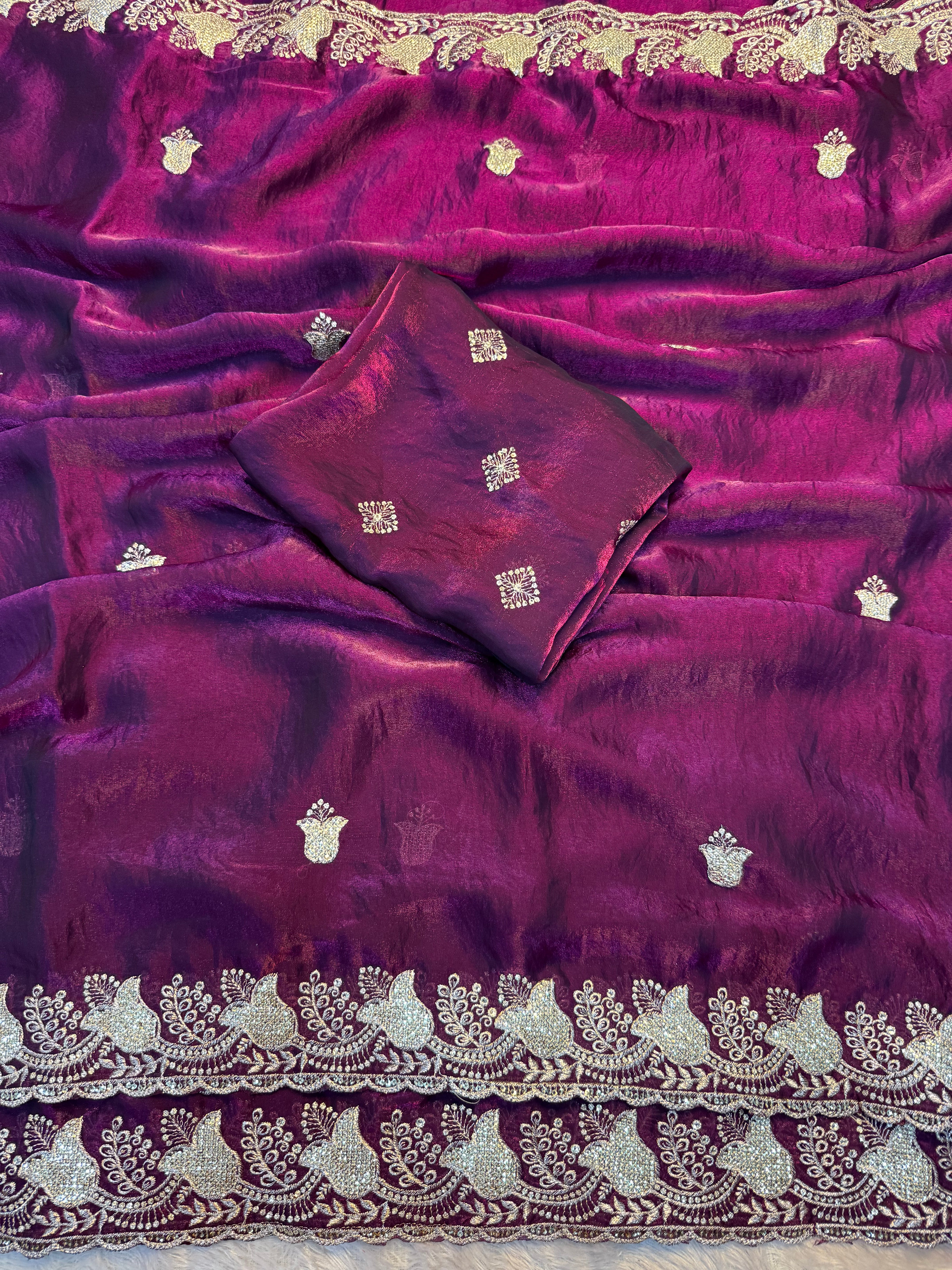 Delightful Festive Wear Silk Multi Thread n Sequence Embroidery Work Fancy Designer Saree With Blouse Piece