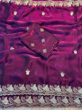 Load image into Gallery viewer, Delightful Festive Wear Silk Multi Thread n Sequence Embroidery Work Fancy Designer Saree With Blouse Piece
