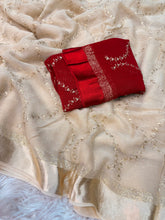 Load image into Gallery viewer, Charming Pure Viscose Georgette Fabric With Satin Border n Embroidered Work Saree With Blissful Blouse Piece
