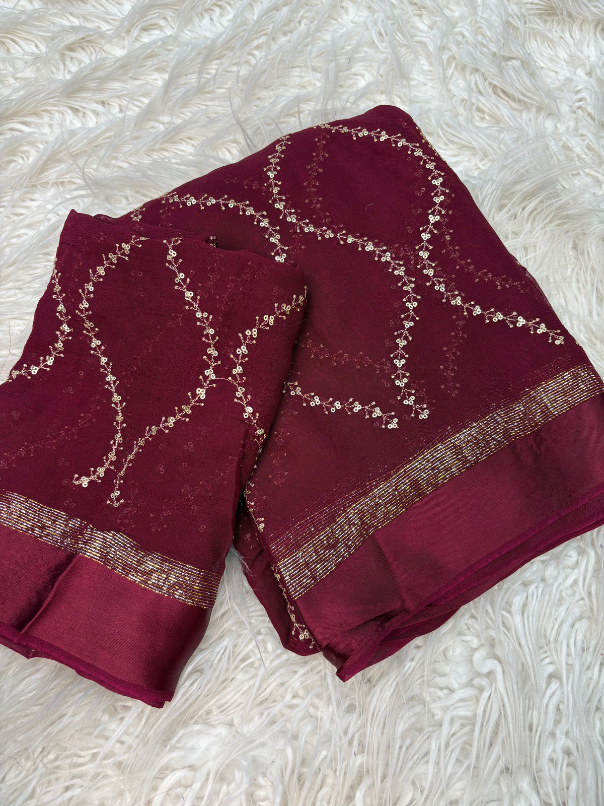 Charming Pure Viscose Georgette Fabric With Satin Border n Embroidered Work Saree With Blissful Blouse Piece