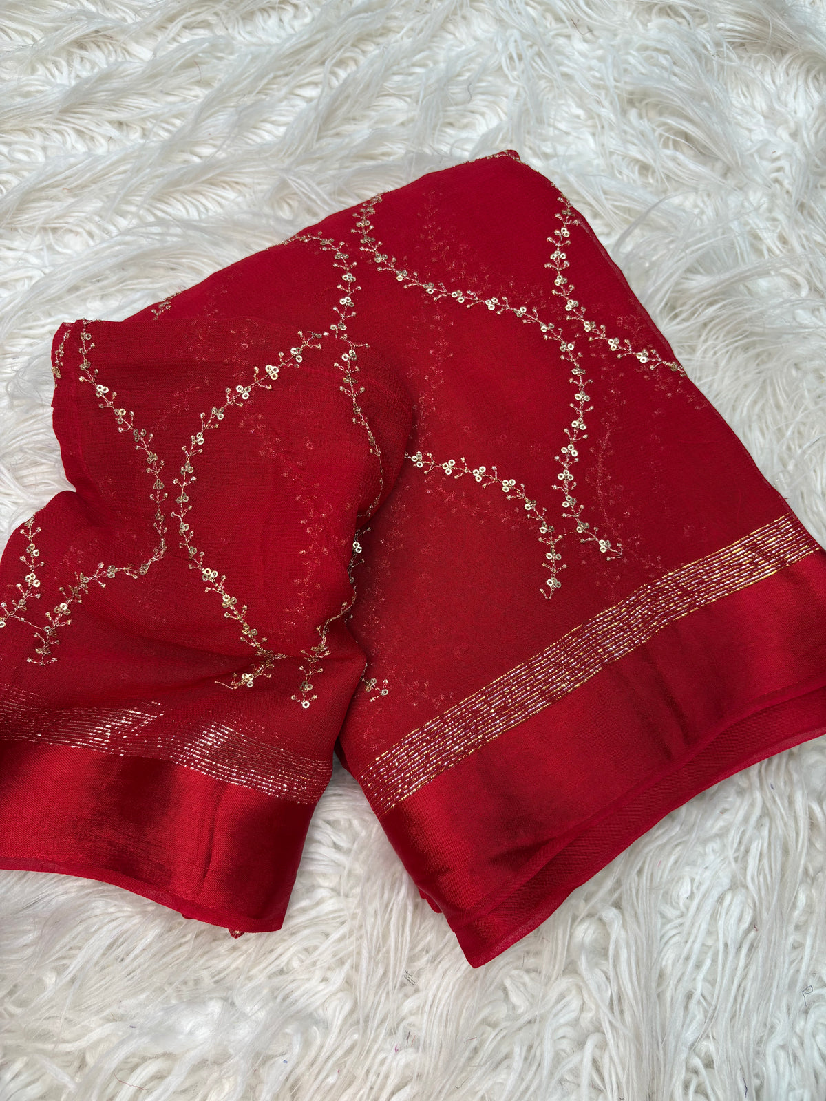 Charming Pure Viscose Georgette Fabric With Satin Border n Embroidered Work Saree With Blissful Blouse Piece