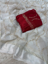 Load image into Gallery viewer, Charming Pure Viscose Georgette Fabric With Satin Border n Embroidered Work Saree With Blissful Blouse Piece

