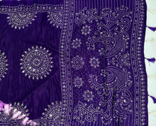 Load image into Gallery viewer, Artisanal Function Wear Pure Satin Silk Ajrak Printed Rich Pallu n Mirror Work Designer Saree
