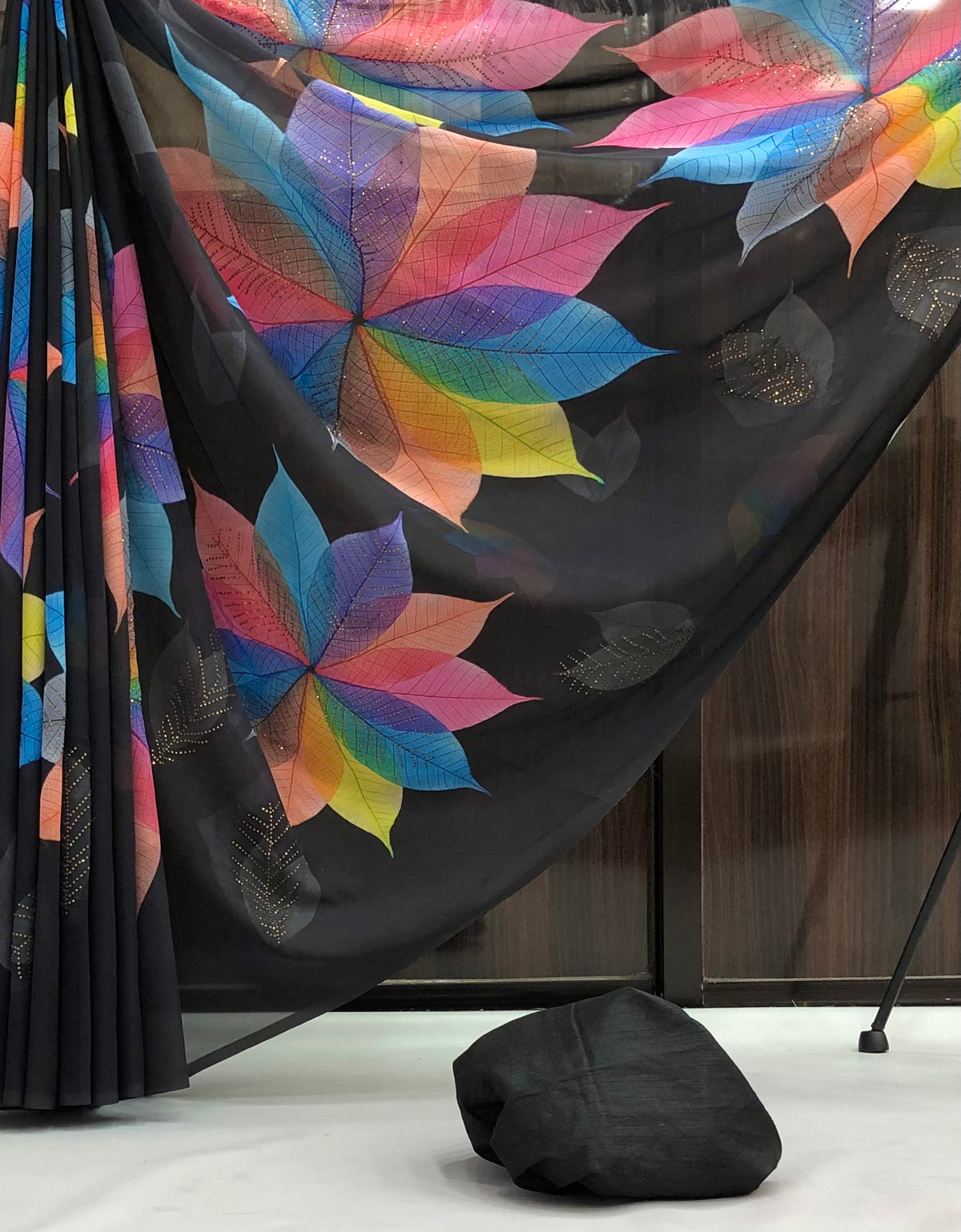New Partywear Black Color Print n Siroski With Tassels Work Fancy Designer Saree