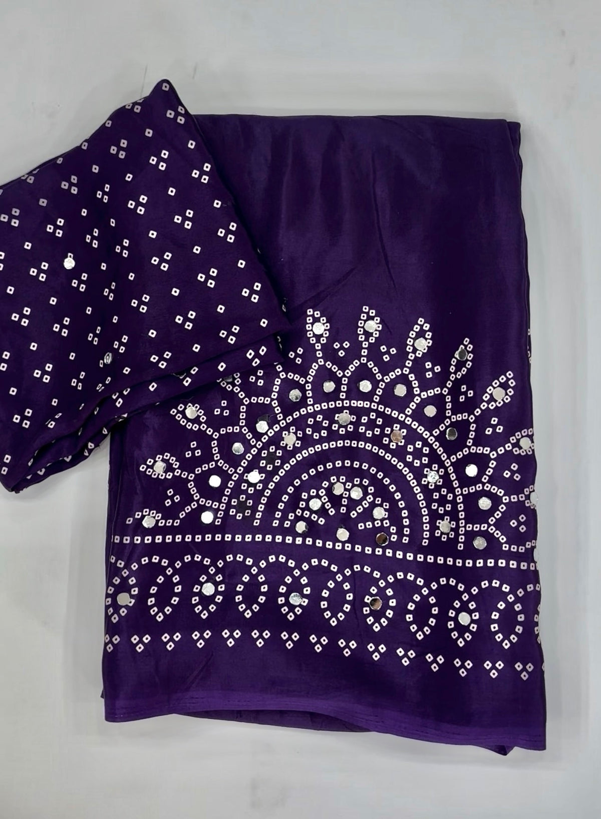 Artisanal Function Wear Pure Satin Silk Ajrak Printed Rich Pallu n Mirror Work Designer Saree