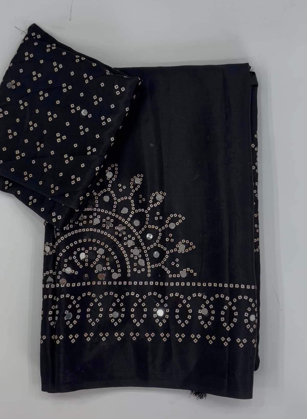 Artisanal Function Wear Pure Satin Silk Ajrak Printed Rich Pallu n Mirror Work Designer Saree