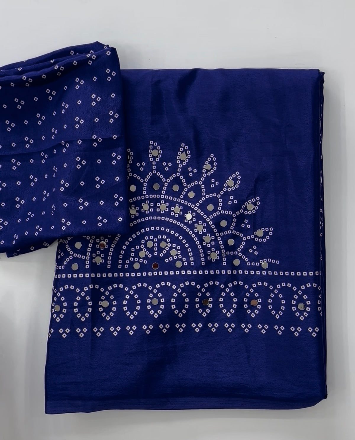 Artisanal Function Wear Pure Satin Silk Ajrak Printed Rich Pallu n Mirror Work Designer Saree