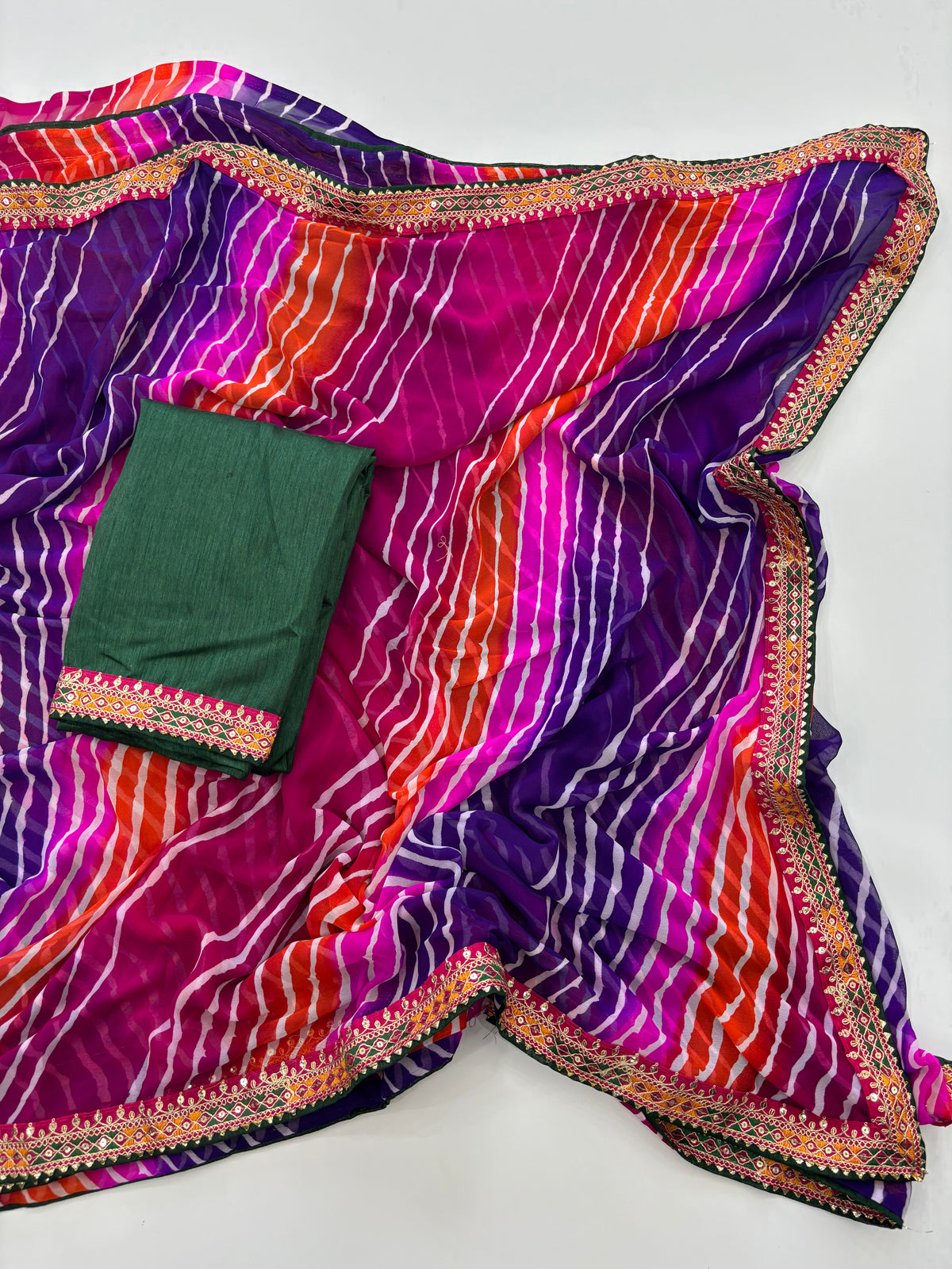 Traditional Function Wear Bandhej Print n Georgette Embroidery Lace Work Fancy Designer Saree With Blouse Piece