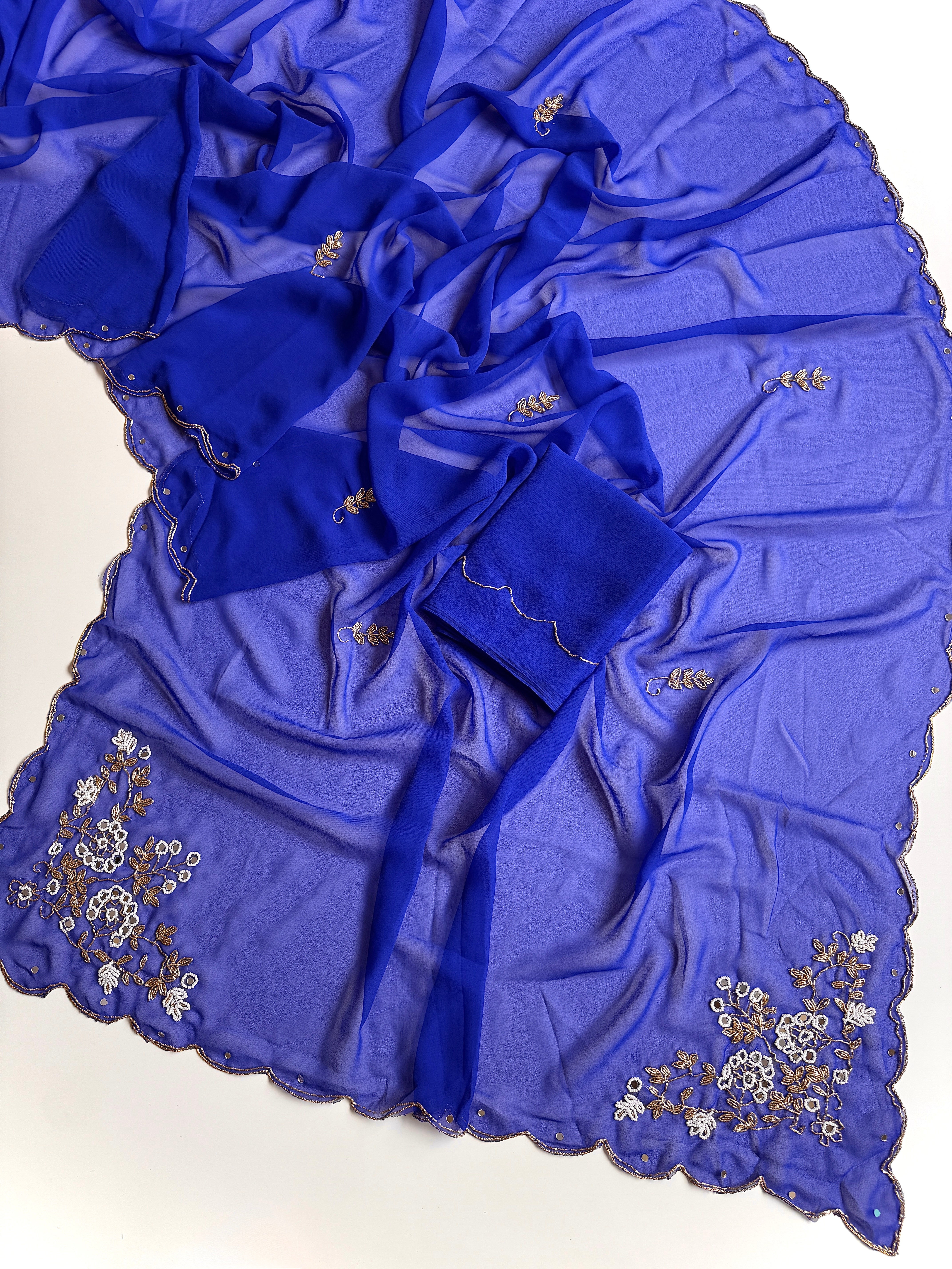 Attractive Party Wear Pure Soft Georgette Handwork Flower Design Saree For Occasion