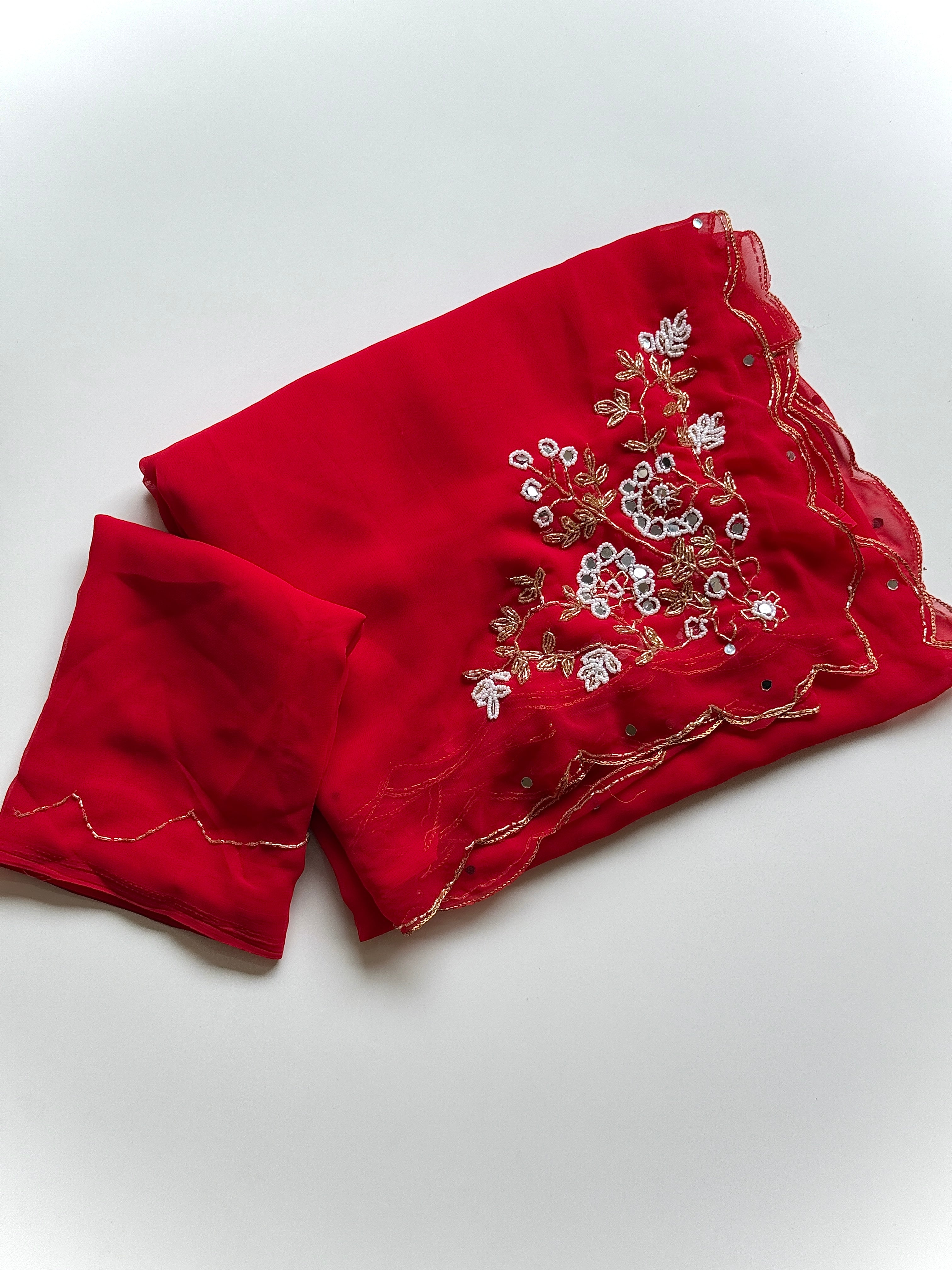 Attractive Party Wear Pure Soft Georgette Handwork Flower Design Saree For Occasion