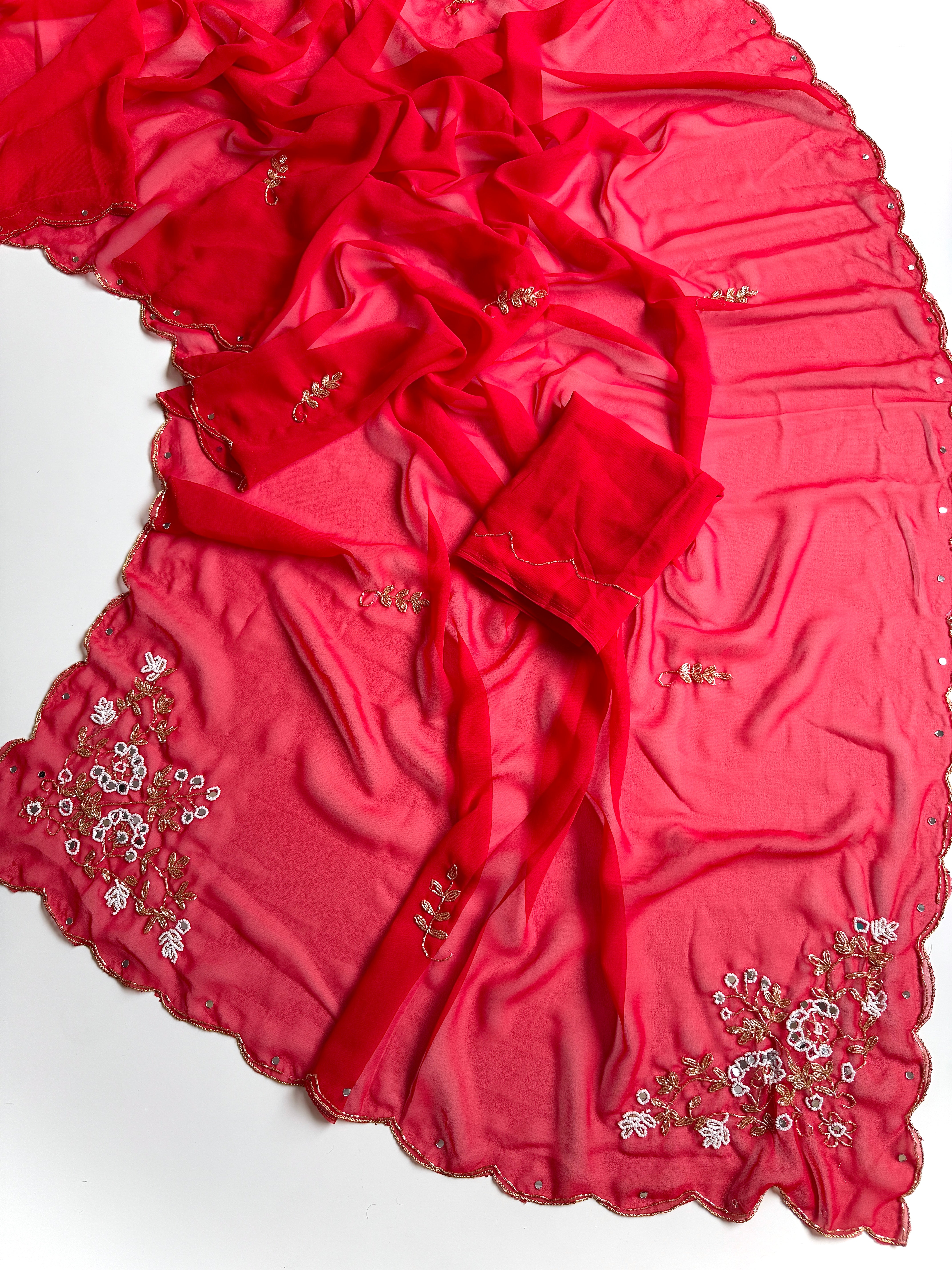 Attractive Party Wear Pure Soft Georgette Handwork Flower Design Saree For Occasion