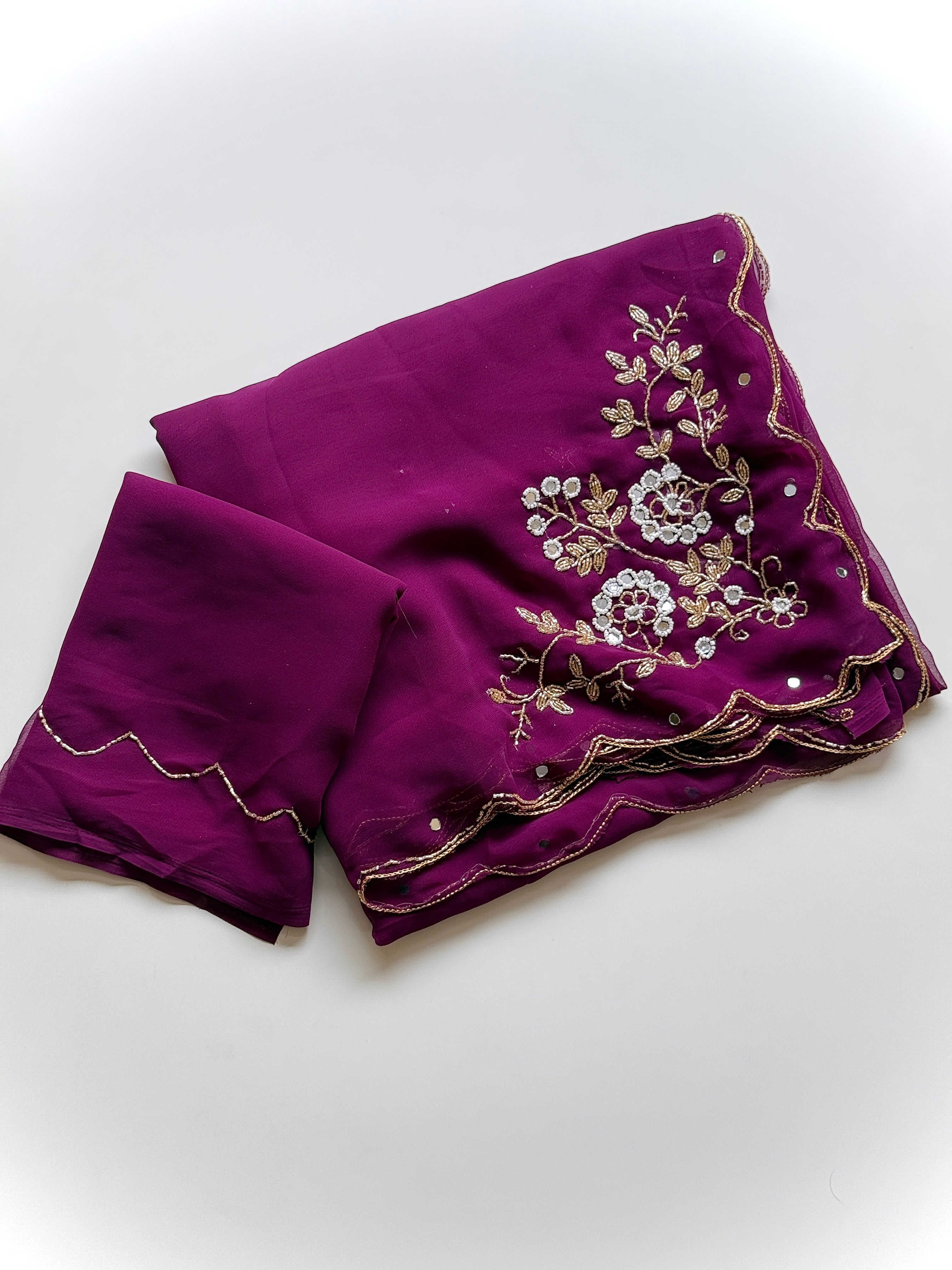 Attractive Party Wear Pure Soft Georgette Handwork Flower Design Saree For Occasion