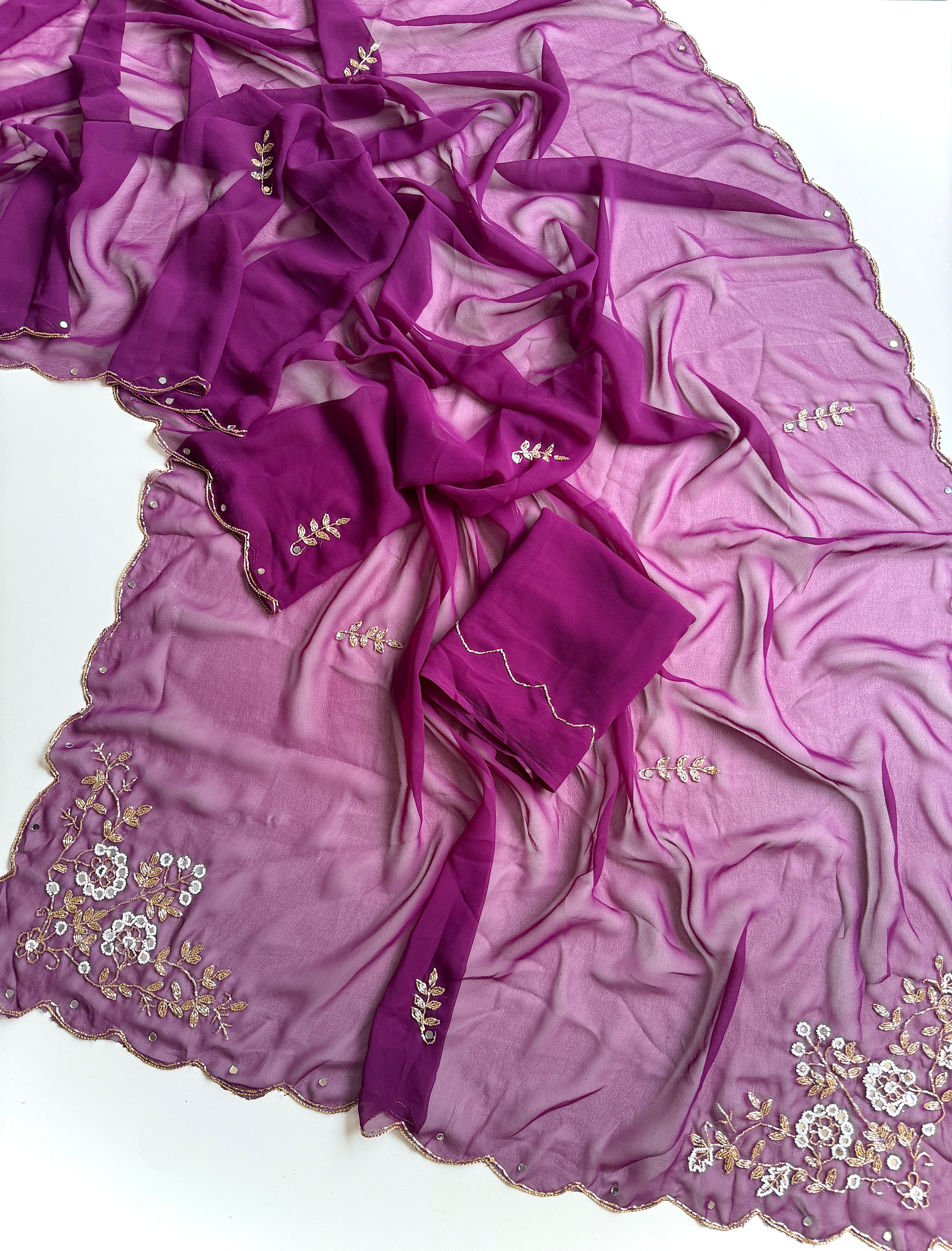 Attractive Party Wear Pure Soft Georgette Handwork Flower Design Saree For Occasion